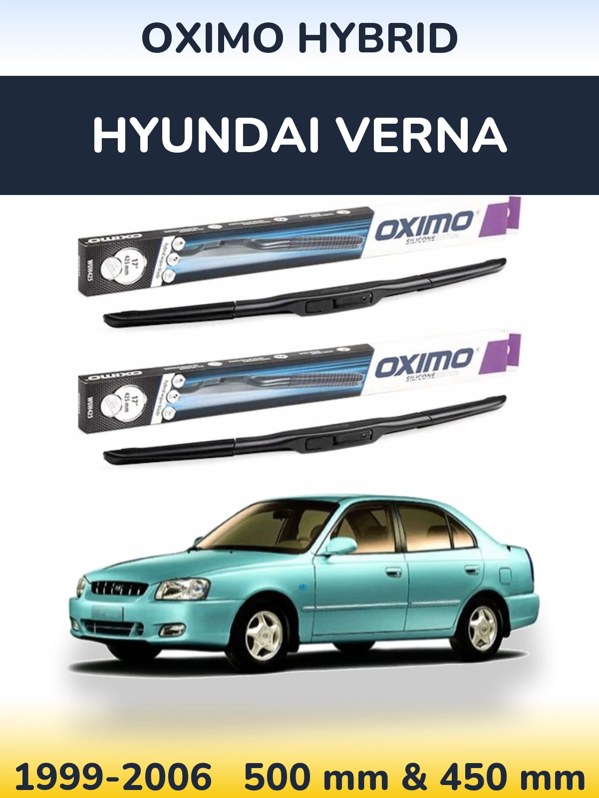 Sada předních stěračů Oximo Hybrid 500 a 450 mm pro Hyundai Verna 1999-2006