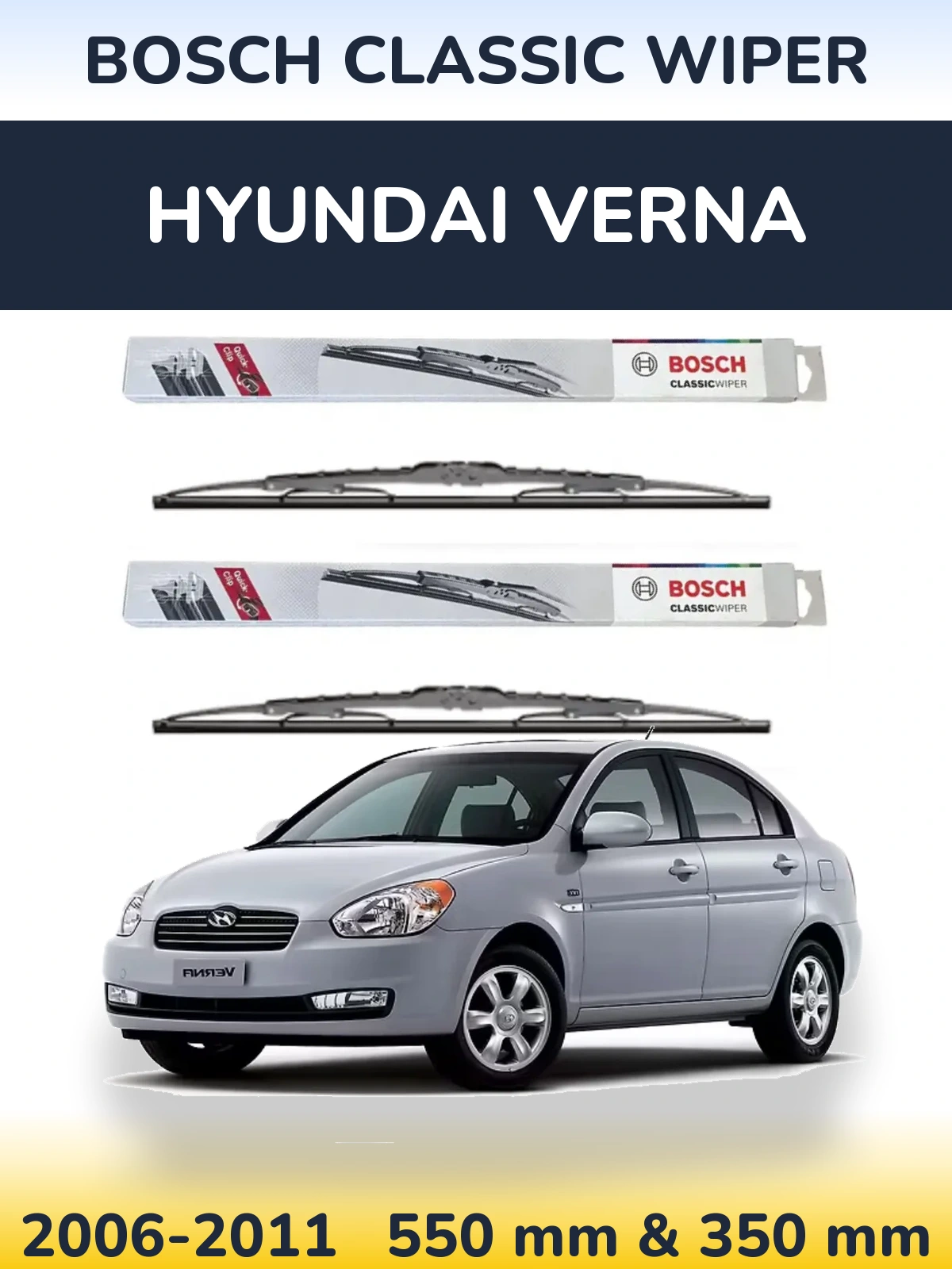 Комплект передніх щіток BOSCH Classic Wiper 550 & 340 мм для Hyundai Verna 2006-2011