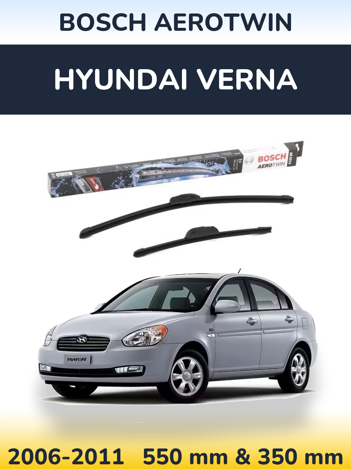Sada předních stěračů BOSCH AeroTwin 550 a 350 mm pro Hyundai Verna 2006-2011