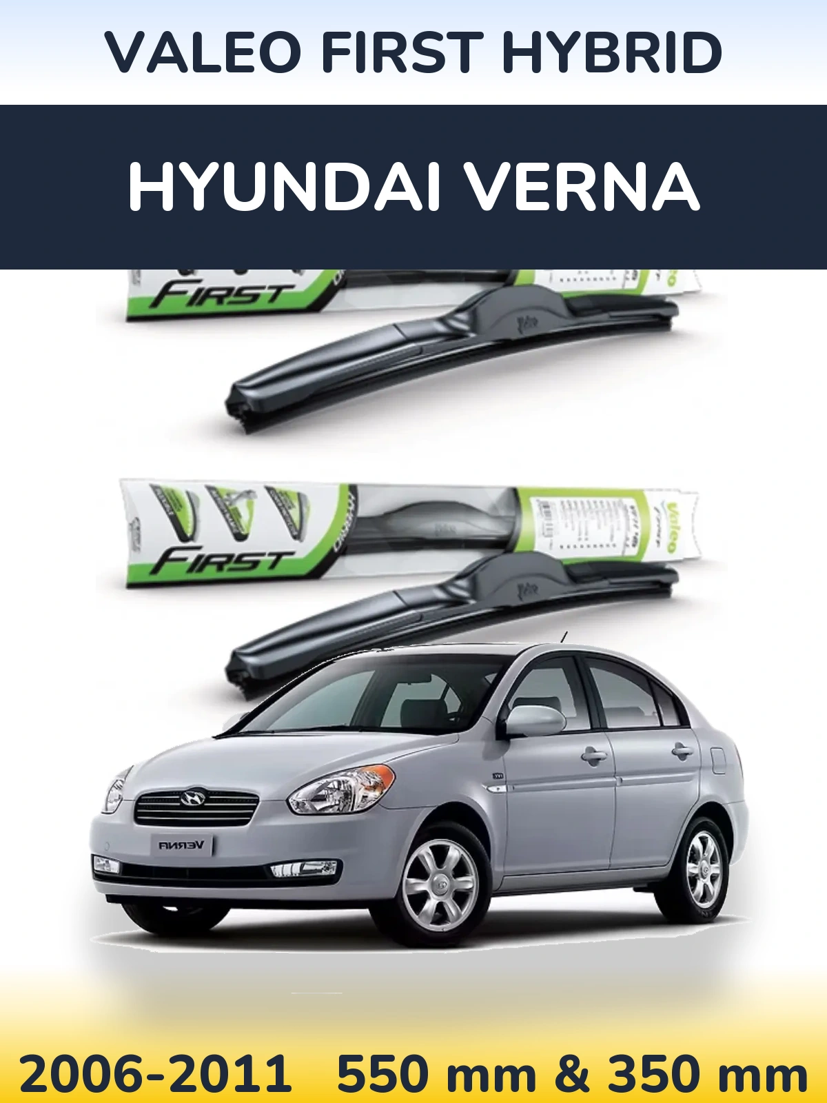 Sada předních stěračů Valeo First Hybrid 550 a 350 mm pro Hyundai Verna 2006-2011