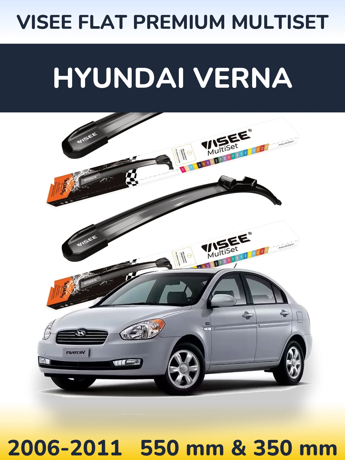 Sada předních stěračů VISEE FLAT PREMIUM MultiSet 550 a 350 mm pro Hyundai Verna 2006-2011