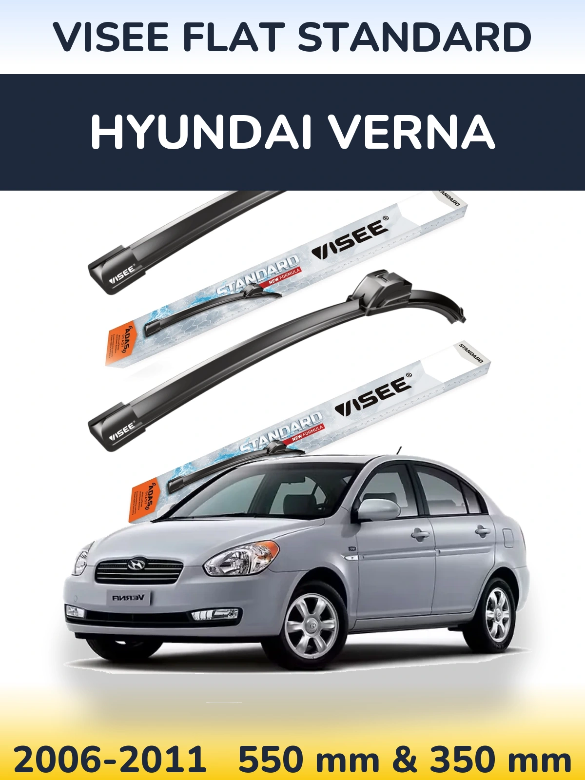 Sada předních stěračů VISEE FLAT STANDARD 550 a 350 mm pro Hyundai Verna 2006-2011