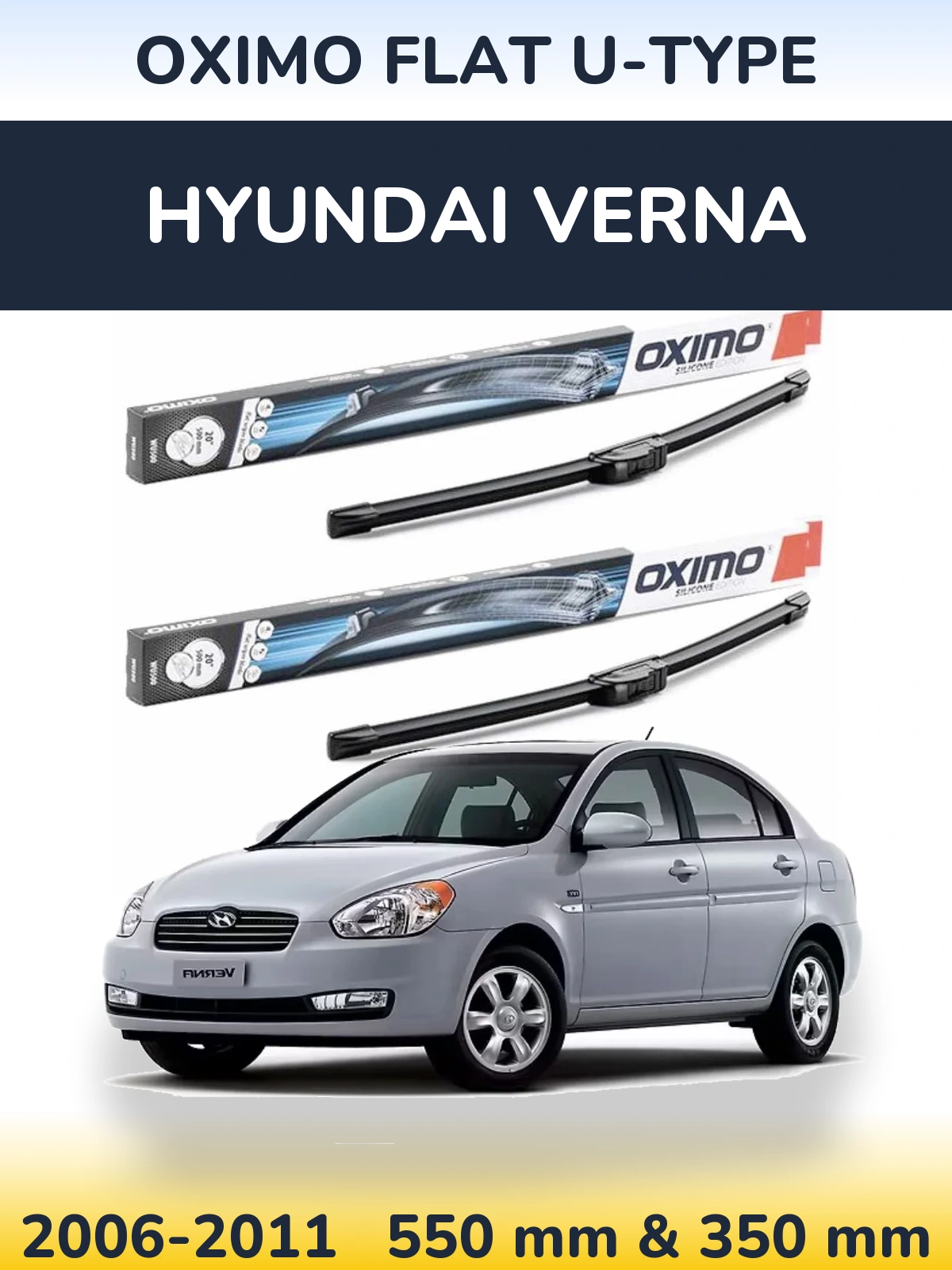 Sada předních stěračů Oximo Flat U-type 550 a 350 mm pro Hyundai Verna 2006-2011