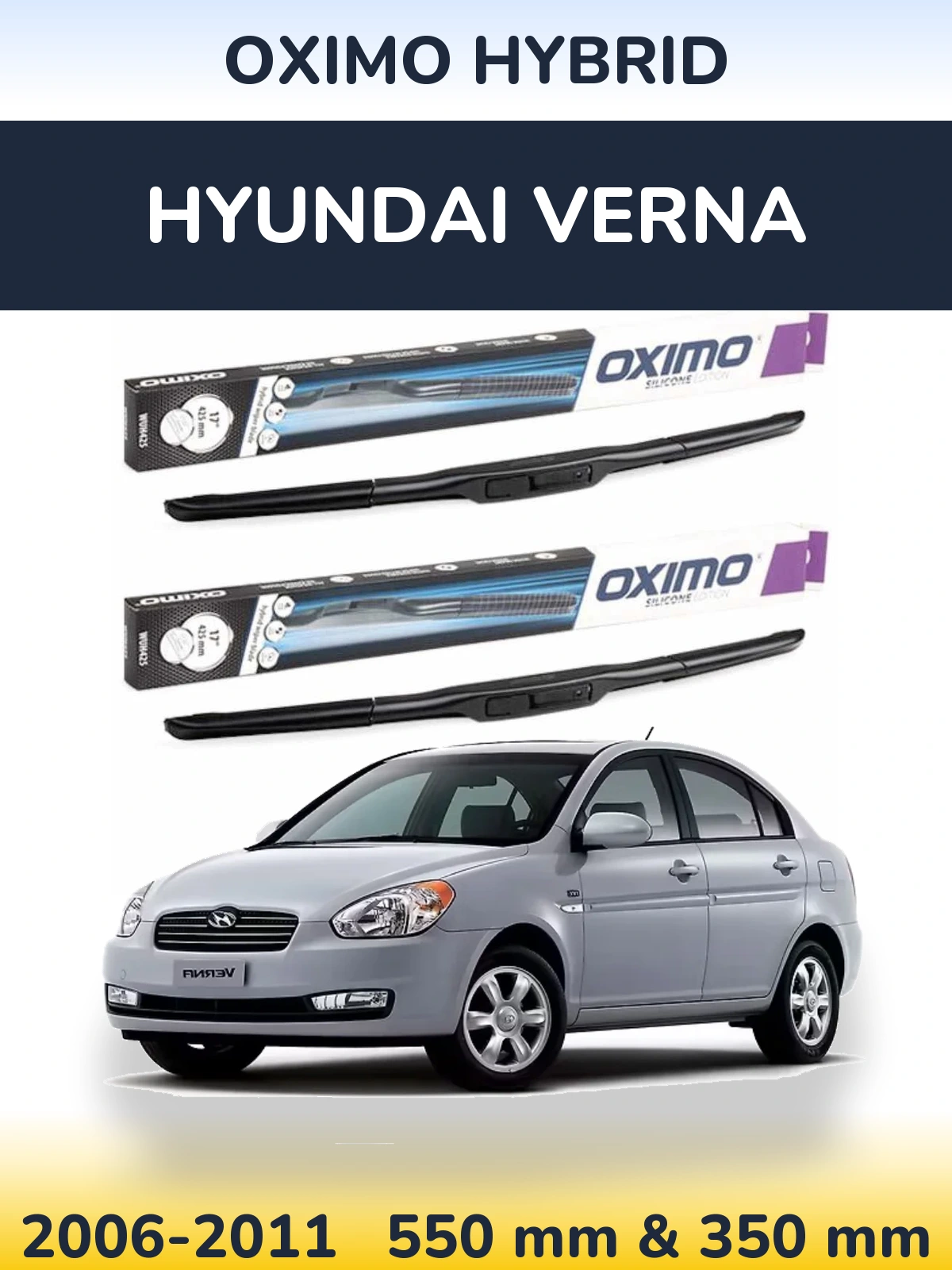 Sada předních stěračů Oximo Hybrid 550 a 350 mm pro Hyundai Verna 2006-2011