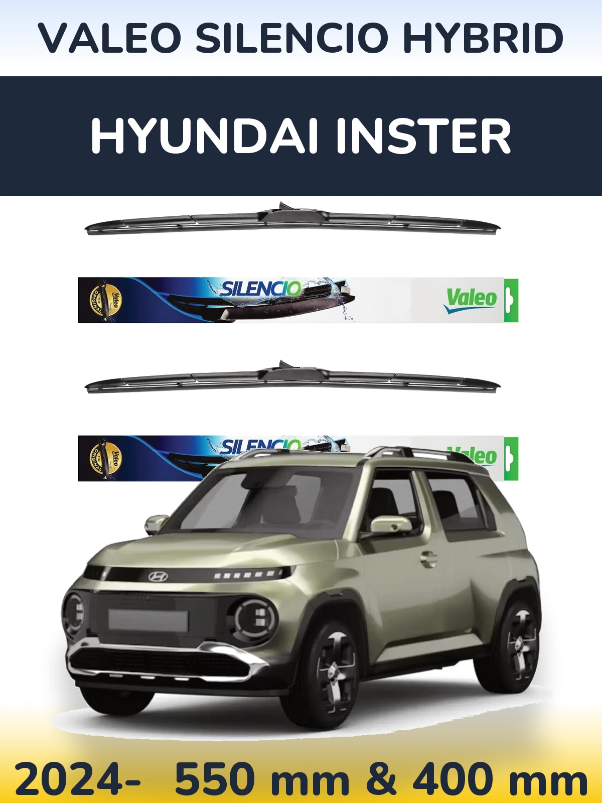 Sada předních stěračů Valeo Silencio Hybrid 550 a 400 mm pro Hyundai Inster 2024-2026