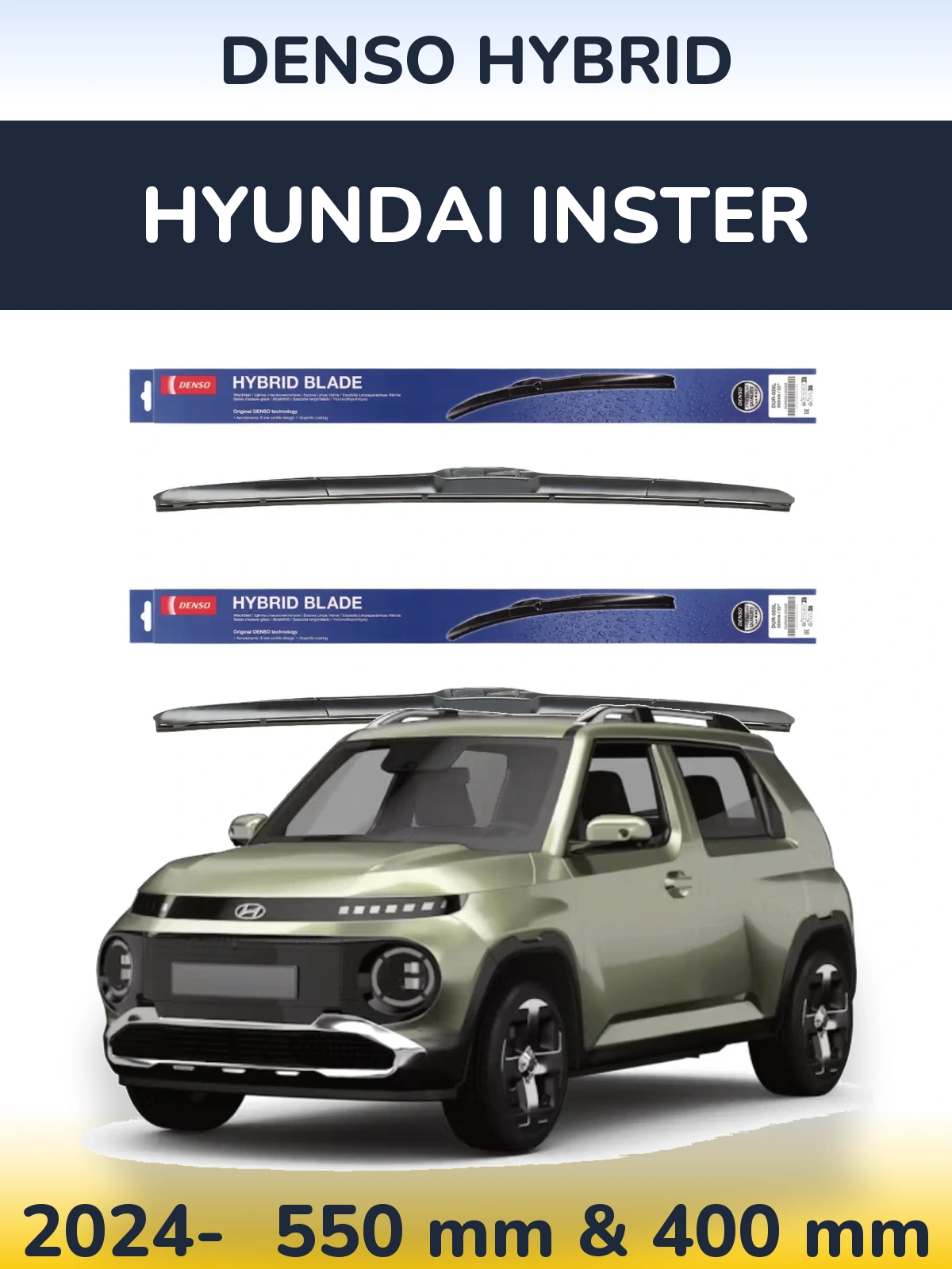 Sada předních stěračů Denso Hybrid 550 a 400 mm pro Hyundai Inster 2024-2026
