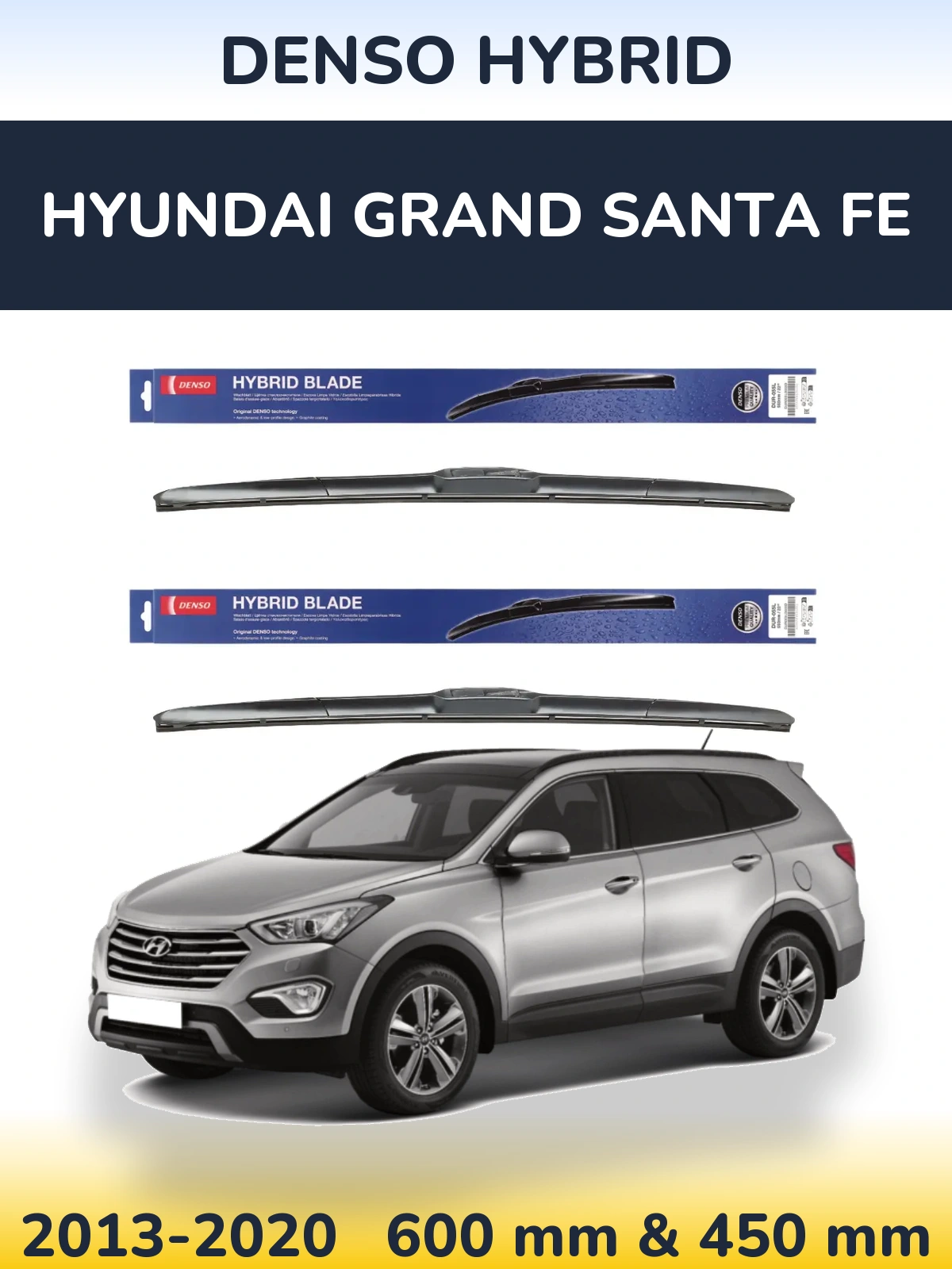 Sada předních stěračů Denso Hybrid 600 a 450 mm pro Hyundai Grand Santa Fe 2013-2020