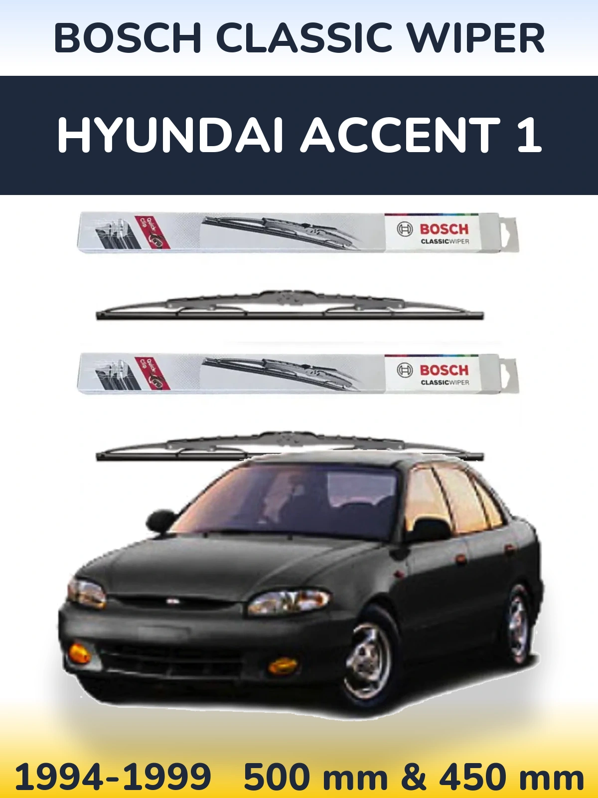 Sada předních stěračů BOSCH Classic Wiper 500 a 450 mm pro Hyundai Accent 1 1994-1999
