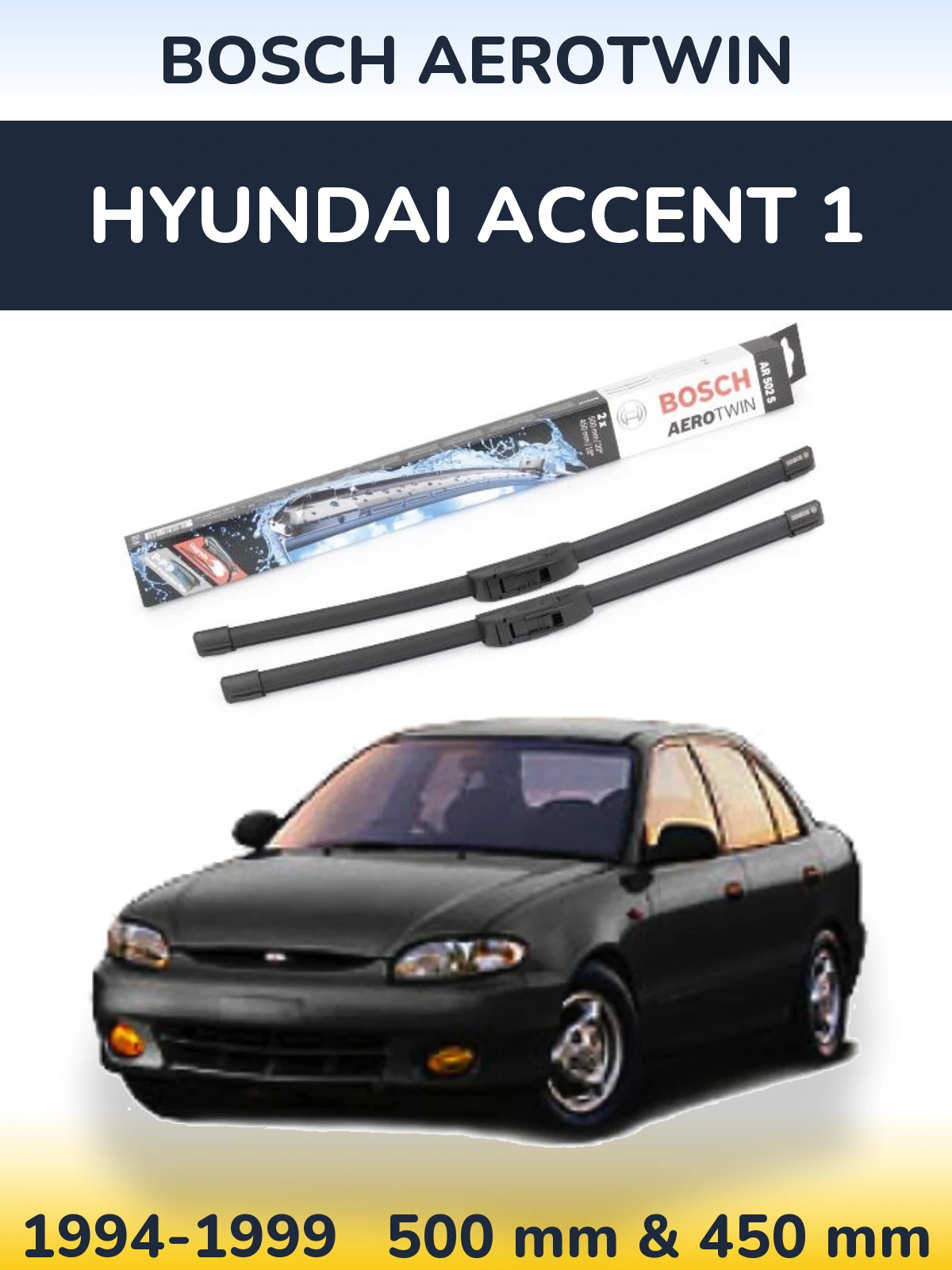 Sada předních stěračů BOSCH AeroTwin 500 a 450 mm pro Hyundai Accent 1 1994-1999