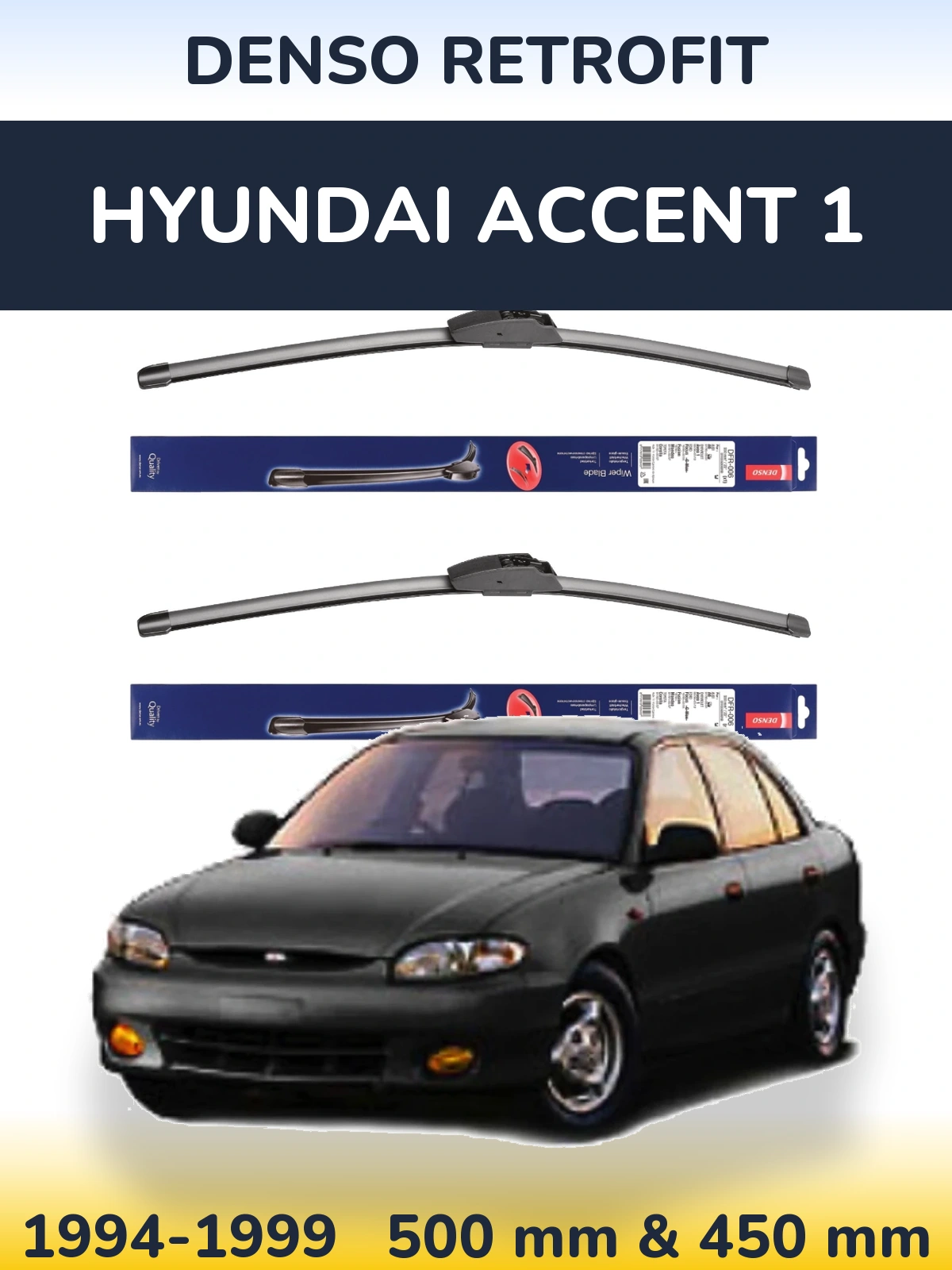 Sada předních stěračů Denso Retrofit 500 a 450 mm pro Hyundai Accent 1 1994-1999