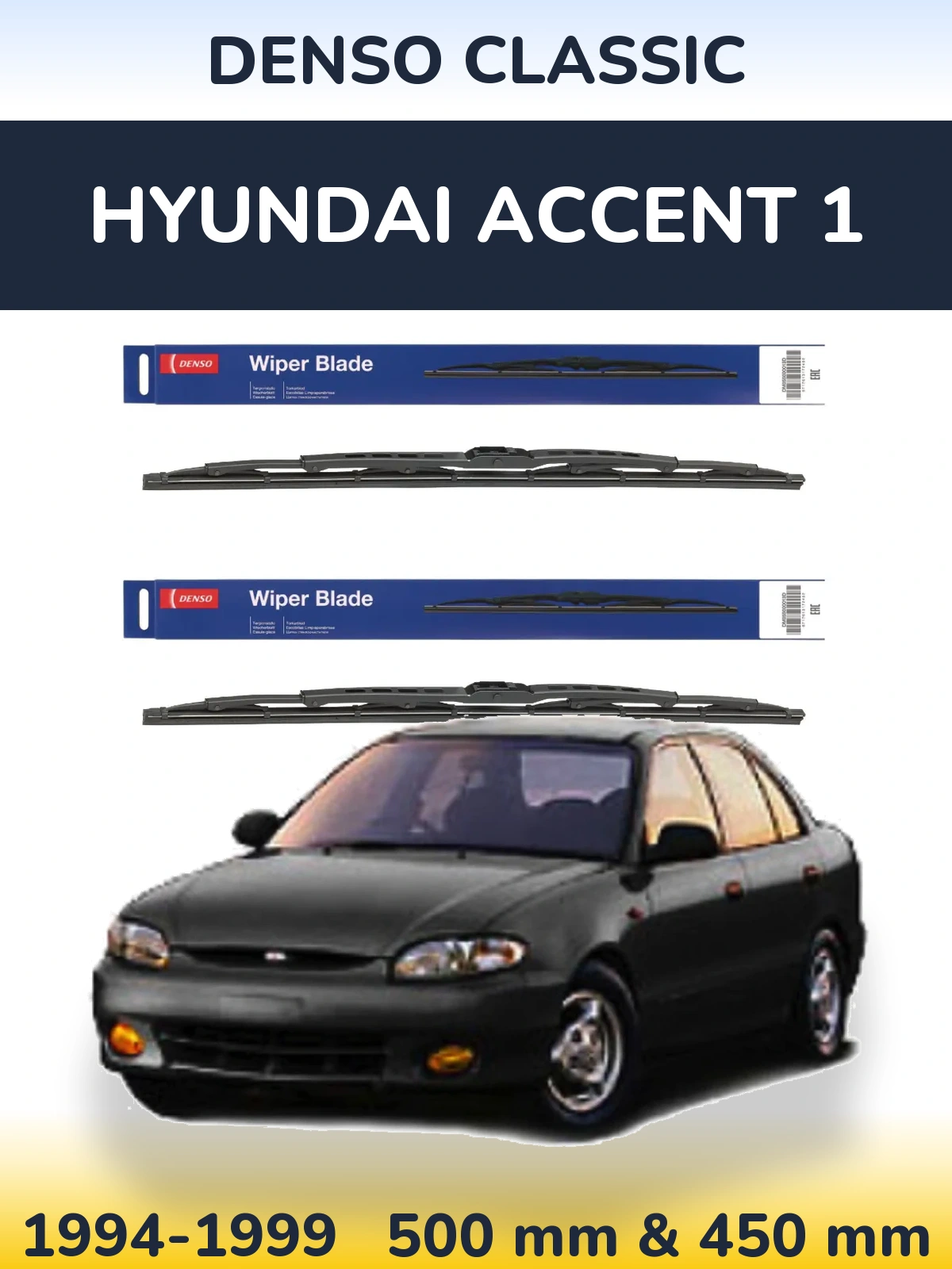 Sada předních stěračů Denso Classic 500 a 450 mm pro Hyundai Accent 1 1994-1999