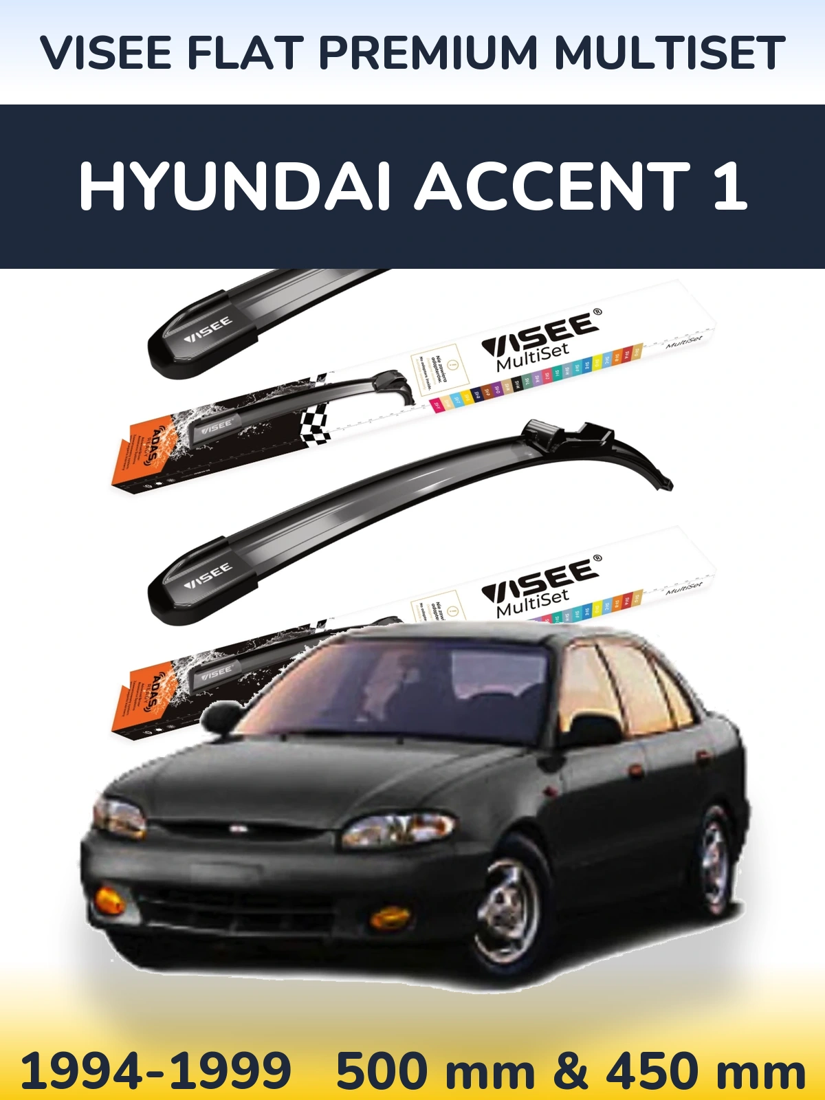 Sada předních stěračů VISEE FLAT PREMIUM MultiSet 500 a 450 mm pro Hyundai Accent 1 1994-1999