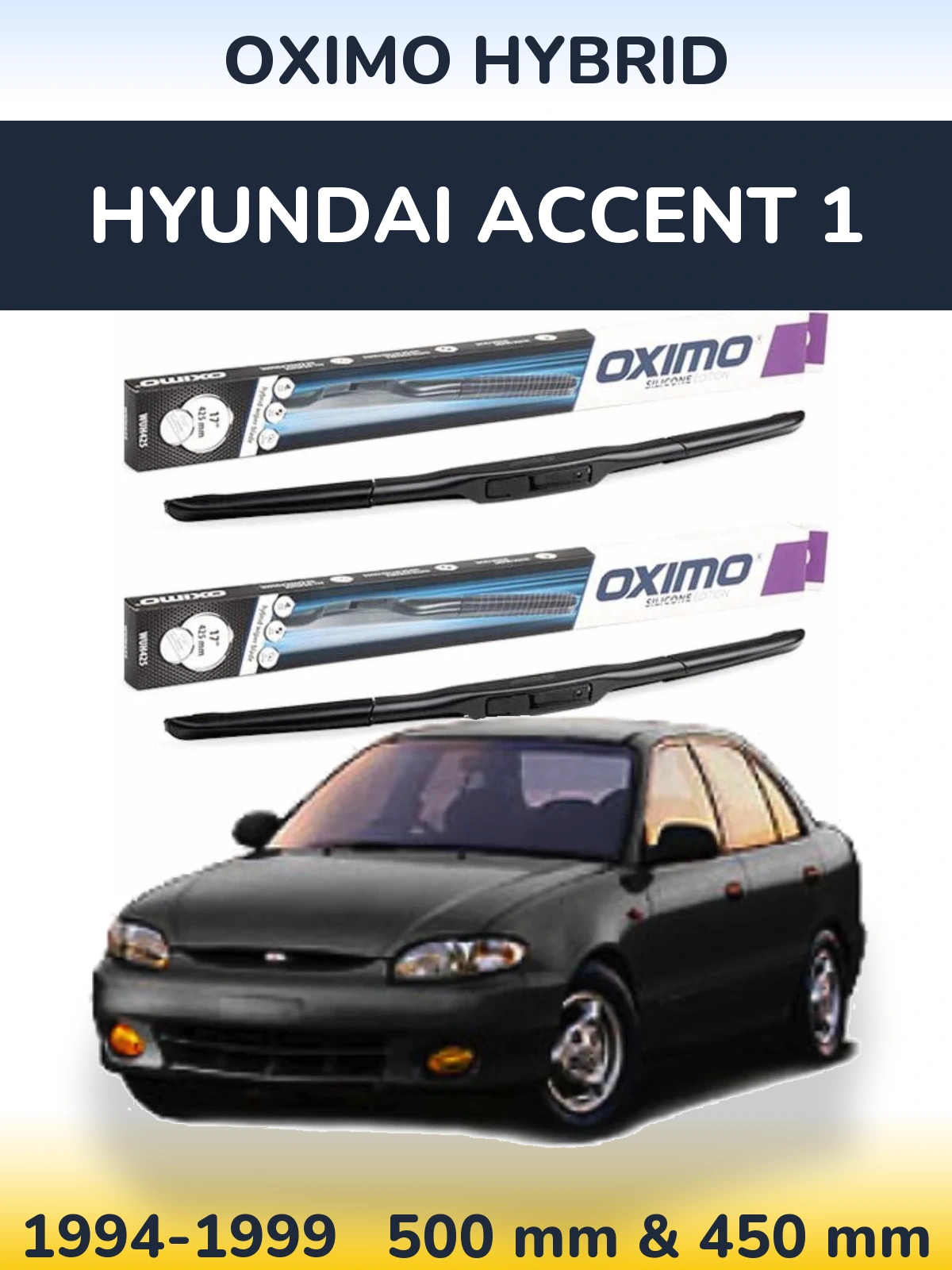 Sada předních stěračů Oximo Hybrid 500 a 450 mm pro Hyundai Accent 1 1994-1999
