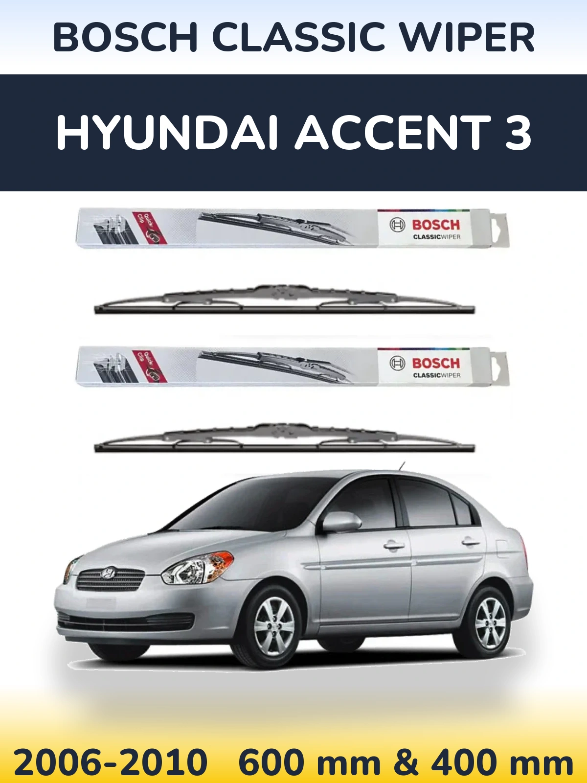 Sada předních stěračů BOSCH Classic Wiper 600 a 400 mm pro Hyundai Accent 3 2006-2010
