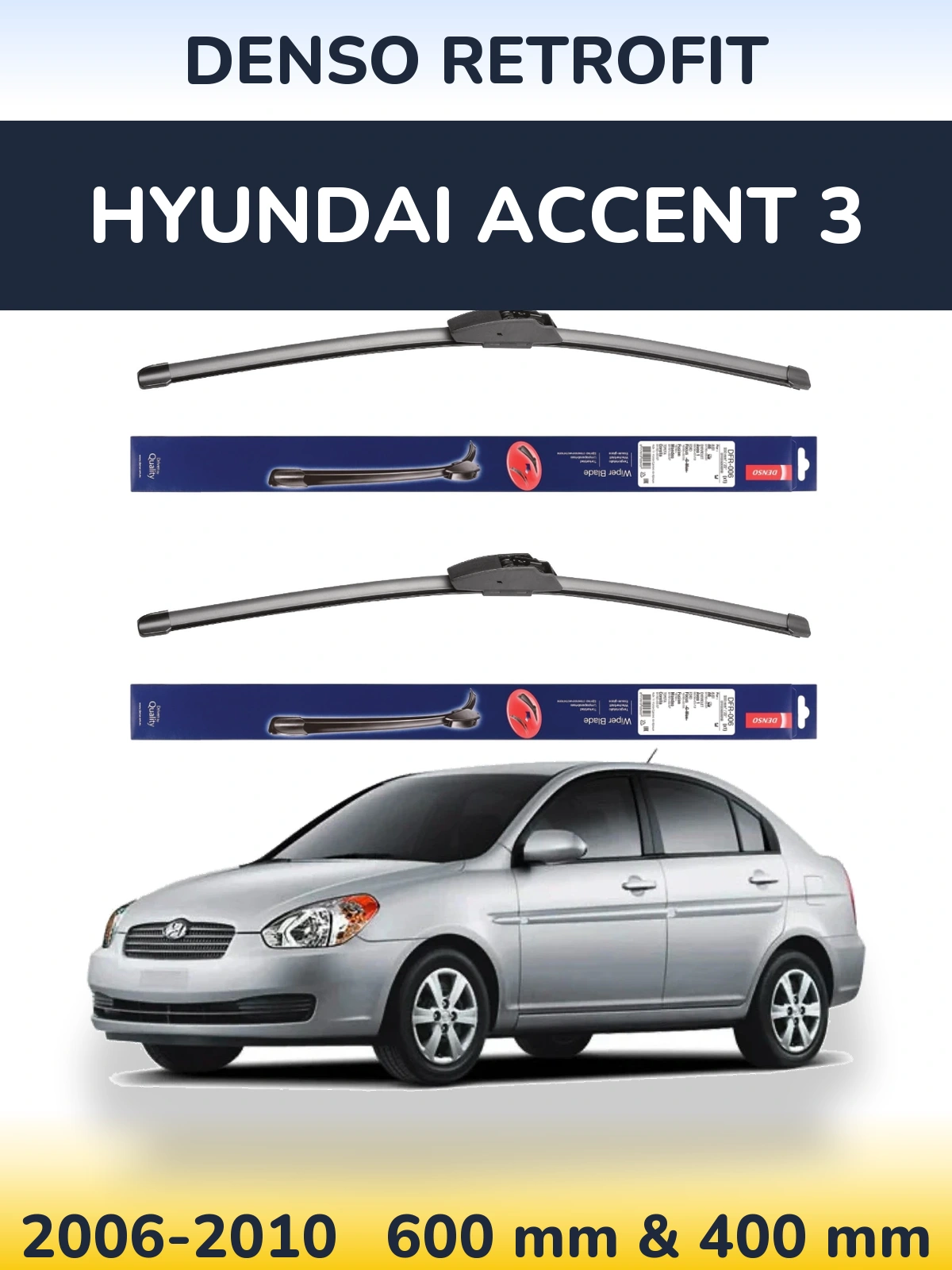 Sada předních stěračů Denso Retrofit 600 a 400 mm pro Hyundai Accent 3 2006-2010