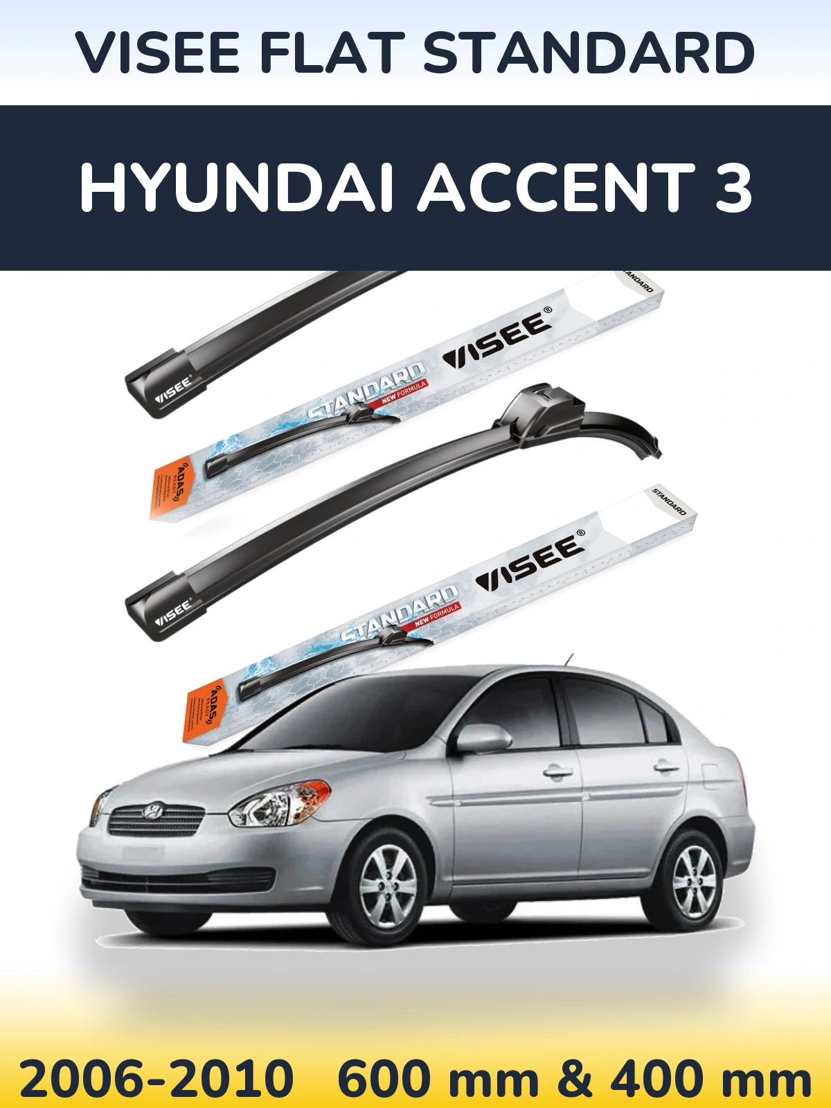 Sada předních stěračů VISEE FLAT STANDARD 600 a 400 mm pro Hyundai Accent 3 2006-2010