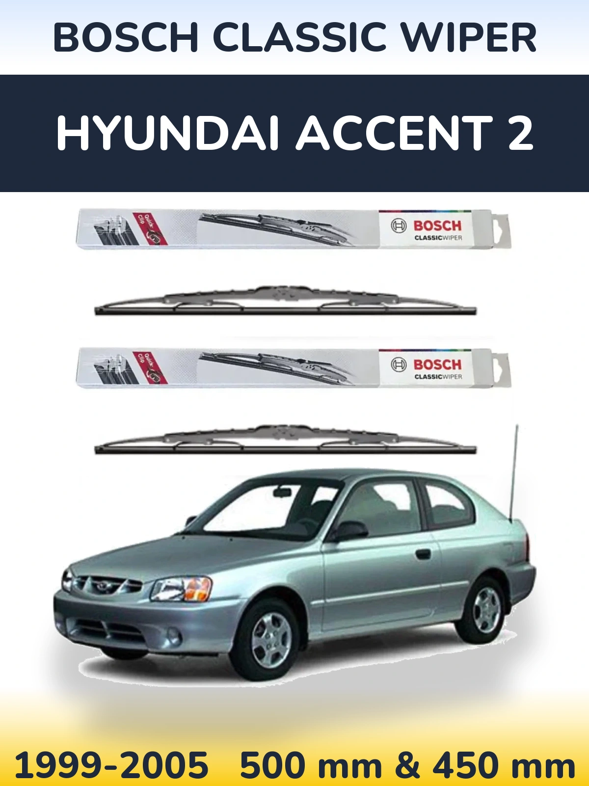 Sada předních stěračů BOSCH Classic Wiper 500 a 450 mm pro Hyundai Accent 2 1999-2005