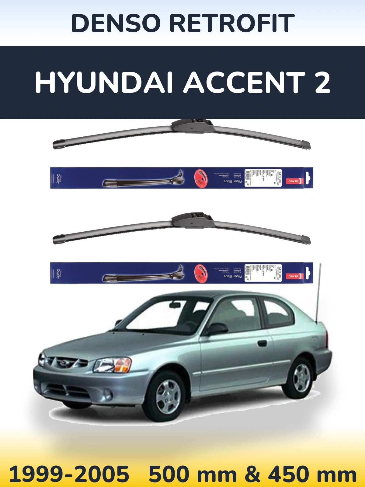 Sada předních stěračů Denso Retrofit 500 a 450 mm pro Hyundai Accent 2 1999-2005