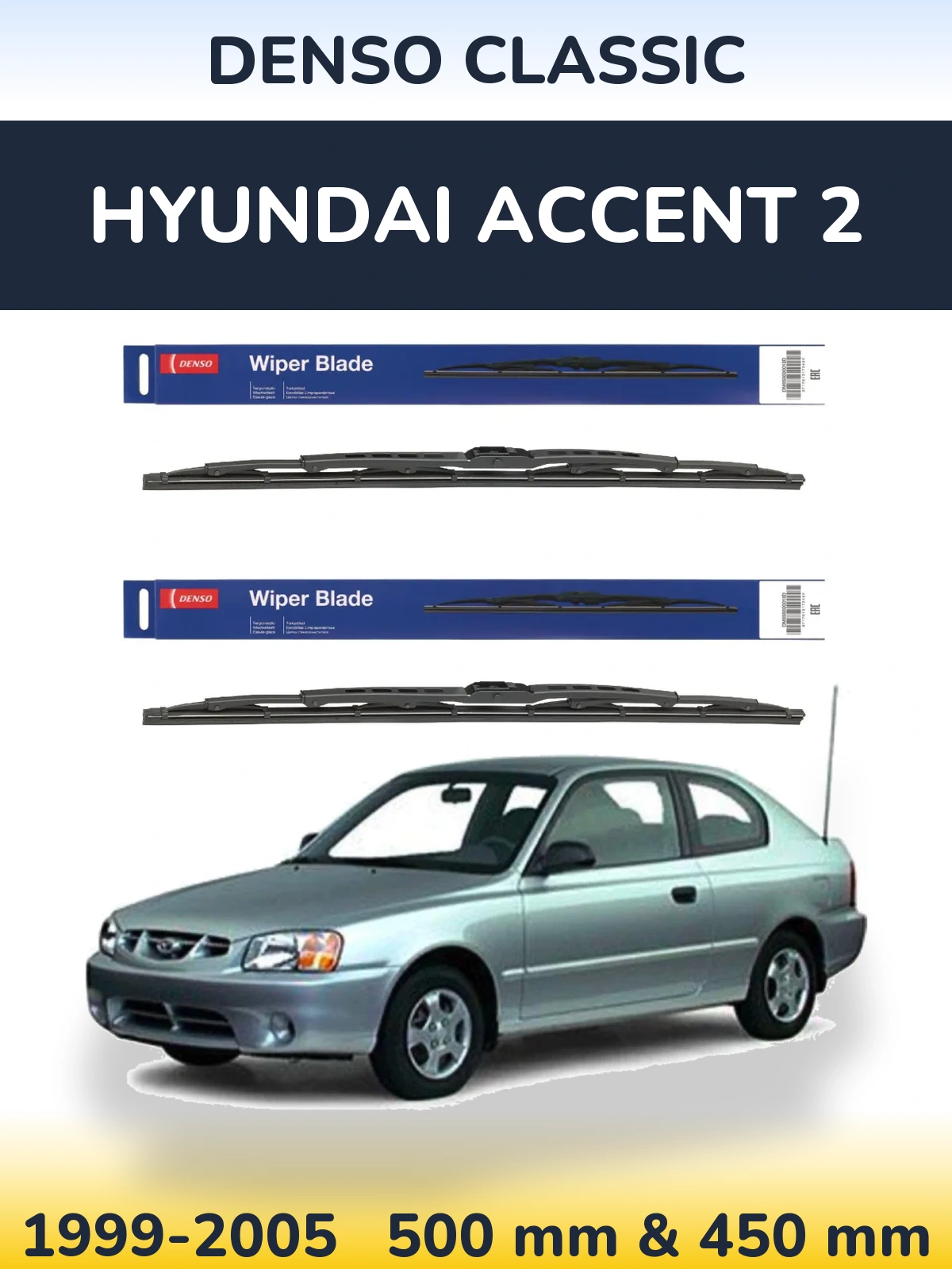 Sada předních stěračů Denso Classic 500 a 450 mm pro Hyundai Accent 2 1999-2005