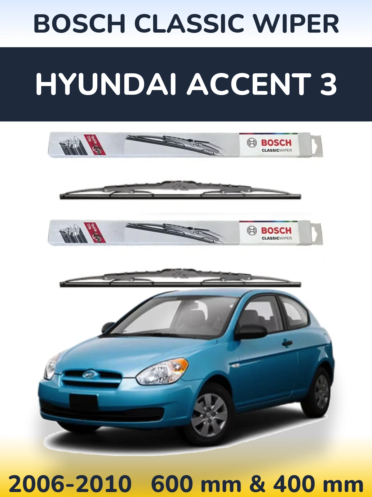 Sada předních stěračů BOSCH Classic Wiper 600 a 400 mm pro Hyundai Accent 3 2006-2010