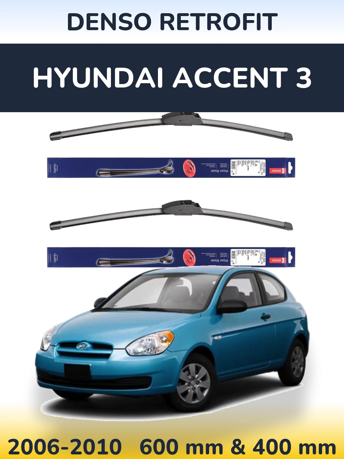 Sada předních stěračů Denso Retrofit 600 a 400 mm pro Hyundai Accent 3 2006-2010