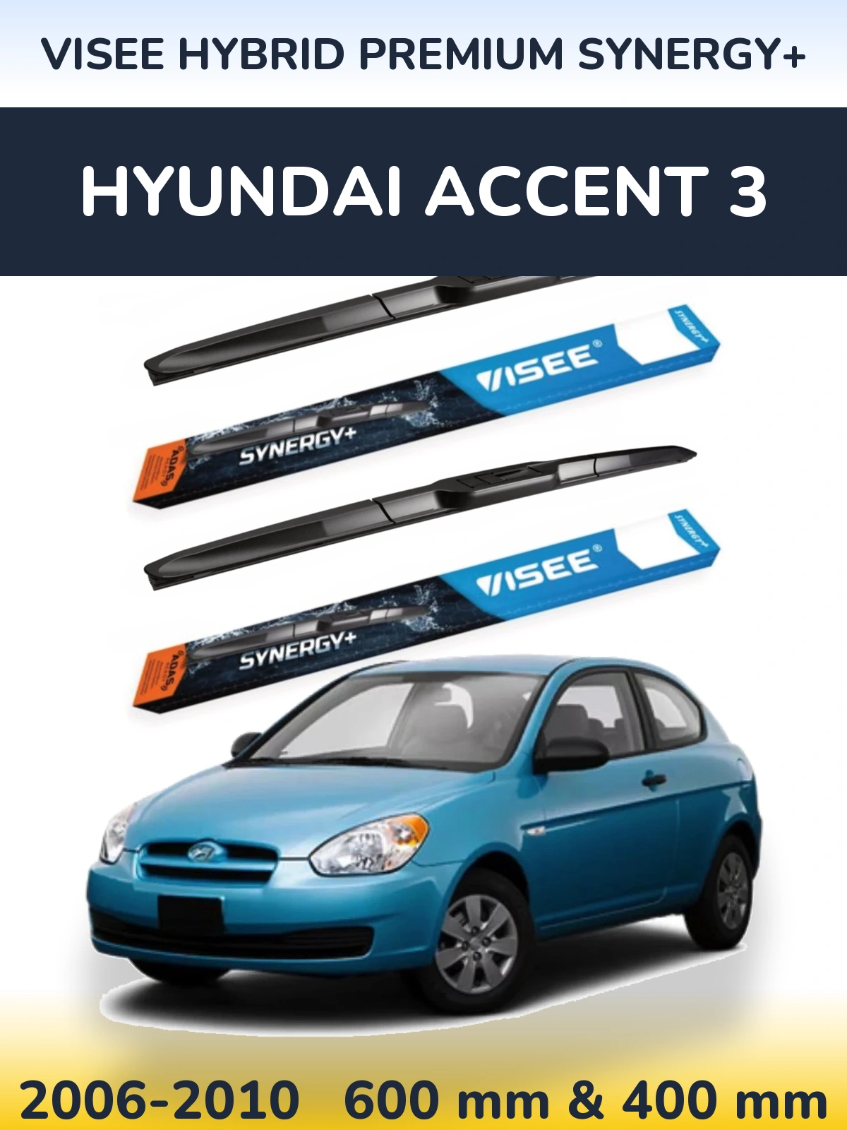 Sada předních stěračů VISEE HYBRID PREMIUM SYNERGY+ 600 a 400 mm pro Hyundai Accent 3 2006-2010