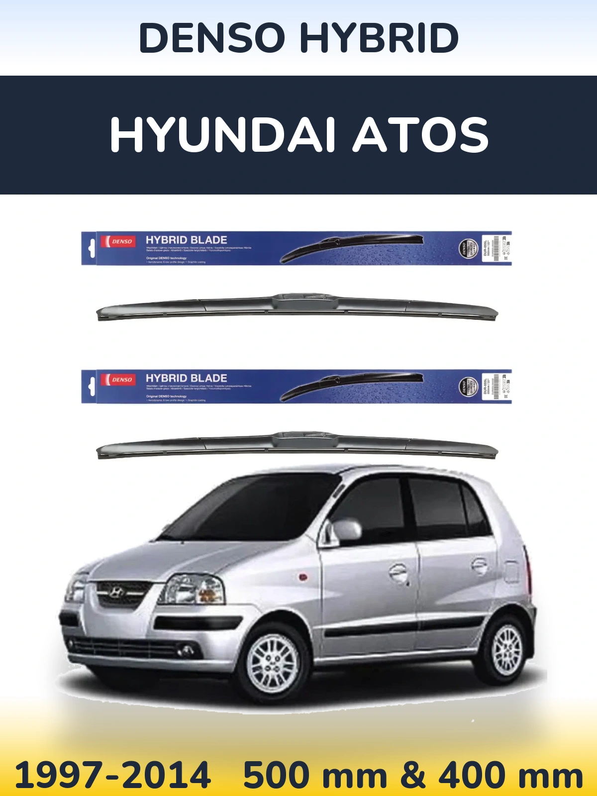Sada předních stěračů Denso Hybrid 500 a 400 mm pro Hyundai Atos 1997-2014