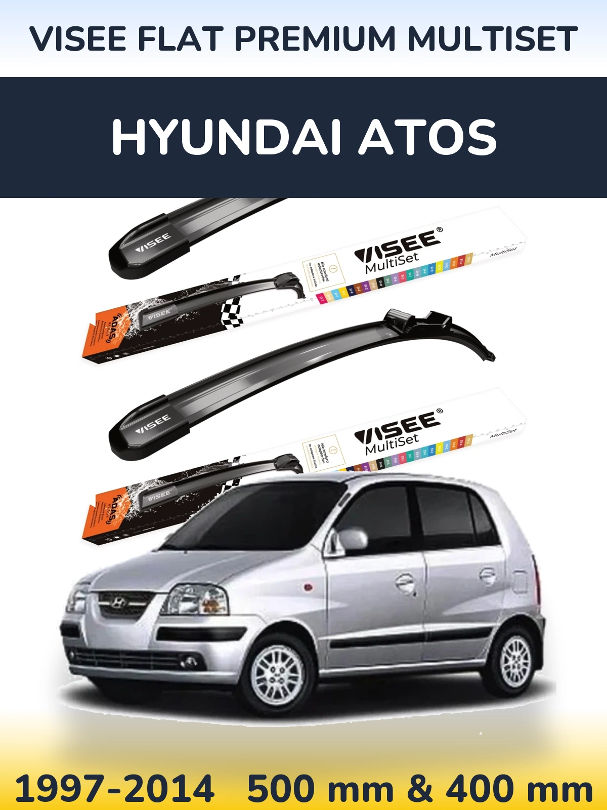 Комплект передніх щіток VISEE FLAT PREMIUM MultiSet 500 & 400 мм для Hyundai Atos 1997-2014