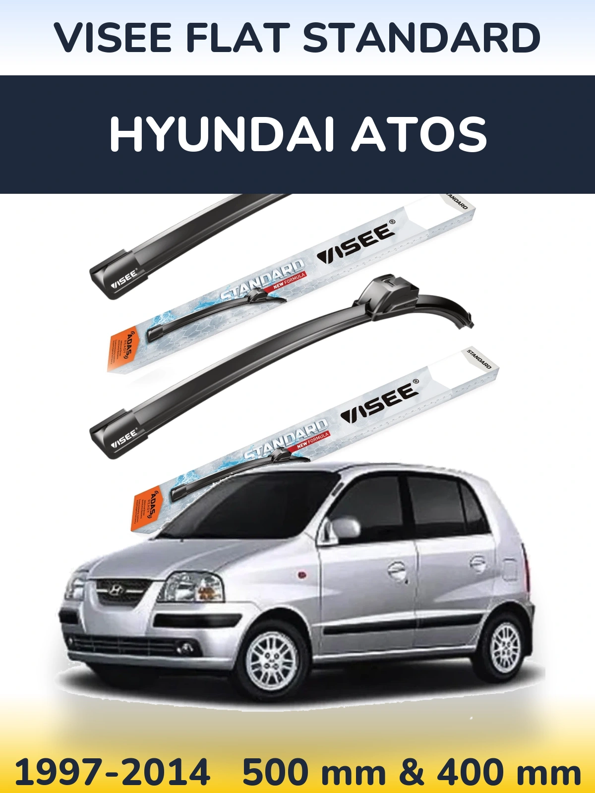 Комплект передніх щіток VISEE FLAT STANDARD 500 & 400 мм для Hyundai Atos 1997-2014