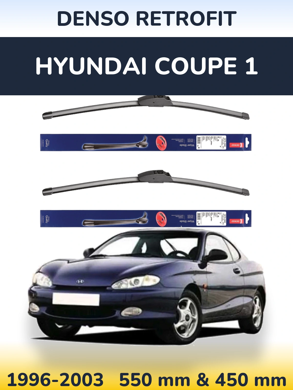 Sada předních stěračů Denso Retrofit 550 a 450 mm pro Hyundai Coupe 1 1996-2003