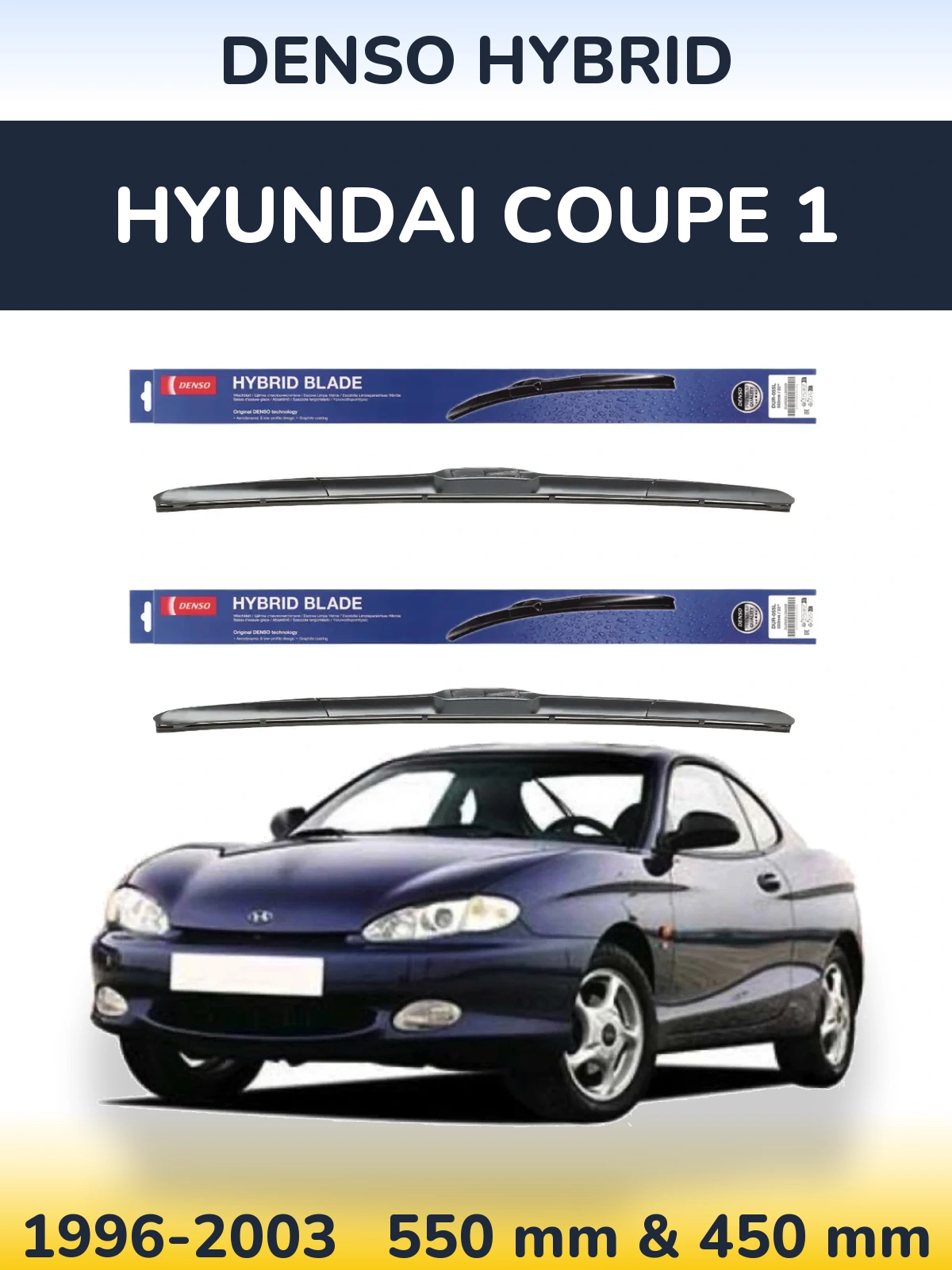 Sada předních stěračů Denso Hybrid 550 a 450 mm pro Hyundai Coupe 1 1996-2003