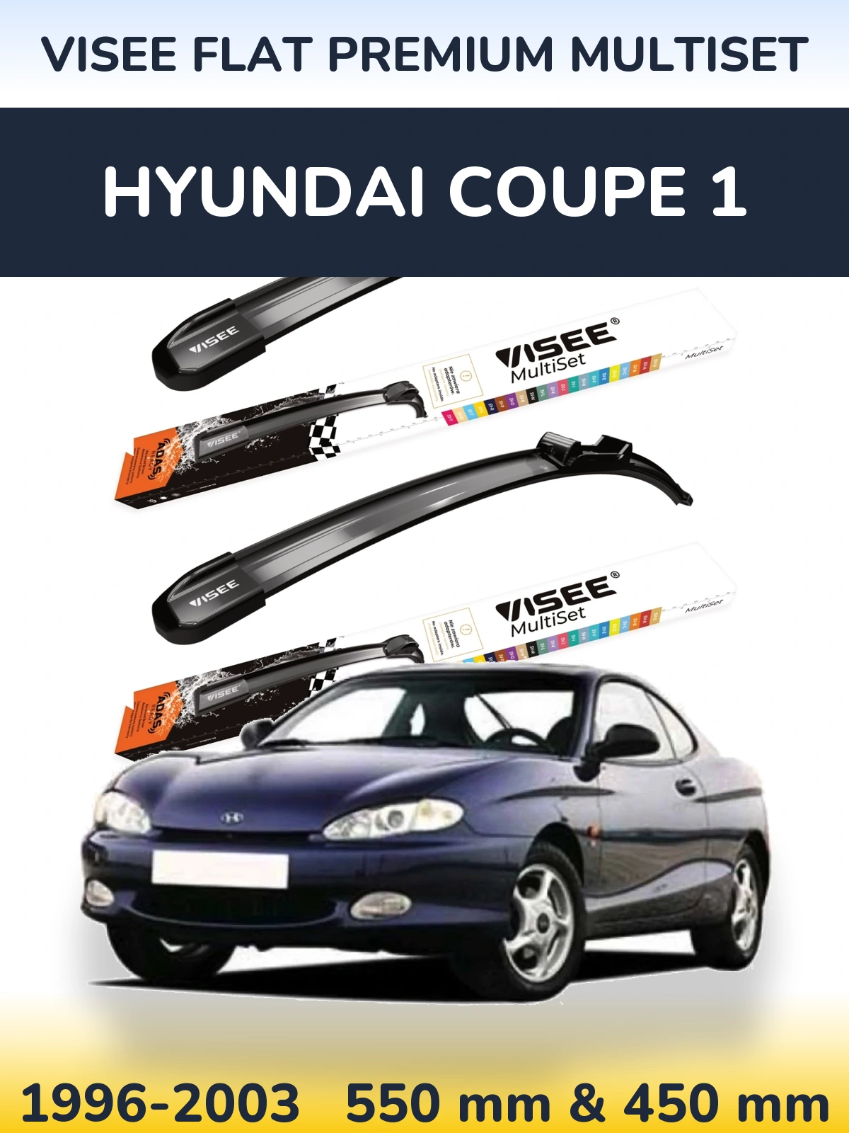 Sada předních stěračů VISEE FLAT PREMIUM MultiSet 550 a 450 mm pro Hyundai Coupe 1 1996-2003