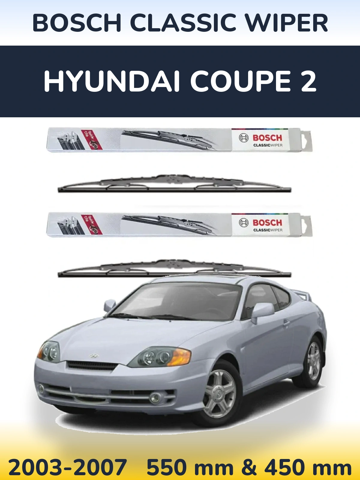 Sada předních stěračů BOSCH Classic Wiper 550 a 450 mm pro Hyundai Coupe 2 2003-2007