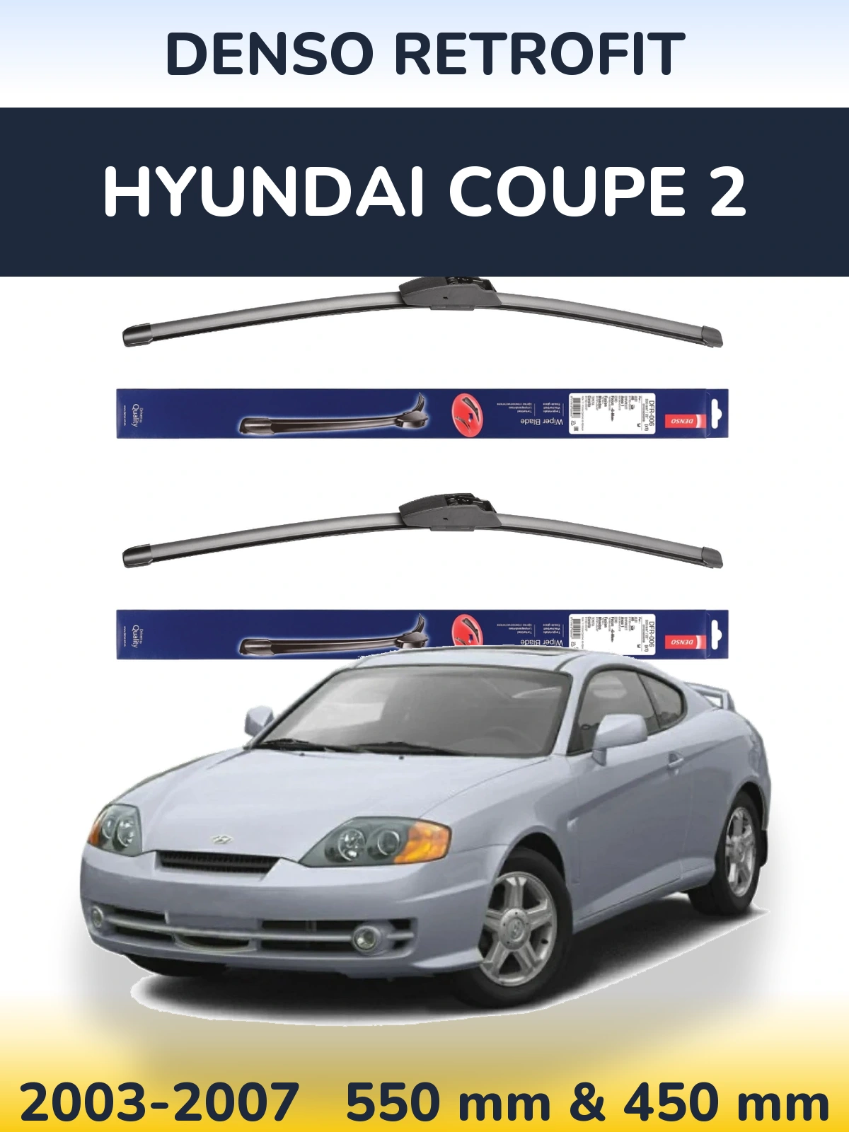 Sada předních stěračů Denso Retrofit 550 a 450 mm pro Hyundai Coupe 2 2003-2007