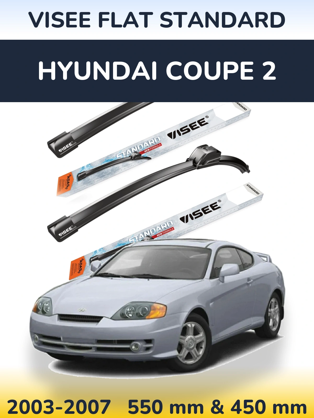 Sada předních stěračů VISEE FLAT STANDARD 550 a 450 mm pro Hyundai Coupe 2 2003-2007