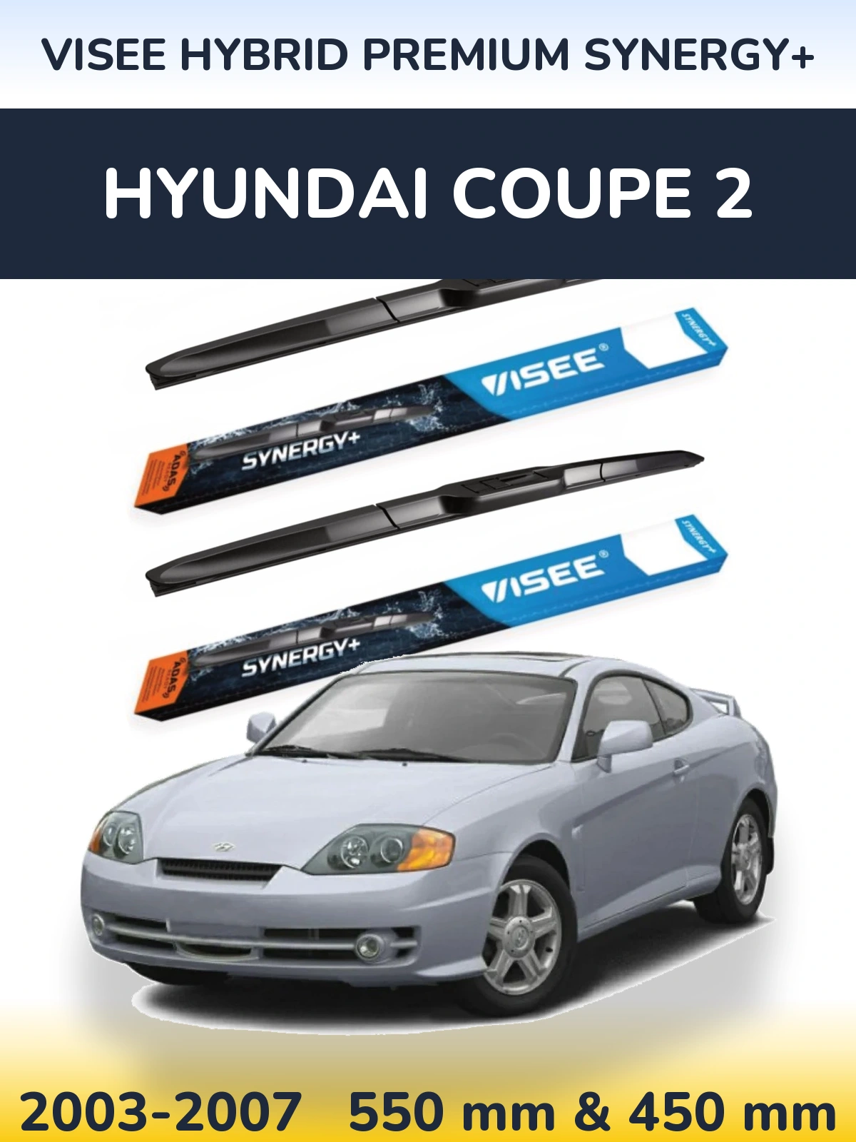 Sada předních stěračů VISEE HYBRID PREMIUM SYNERGY+ 550 a 450 mm pro Hyundai Coupe 2 2003-2007