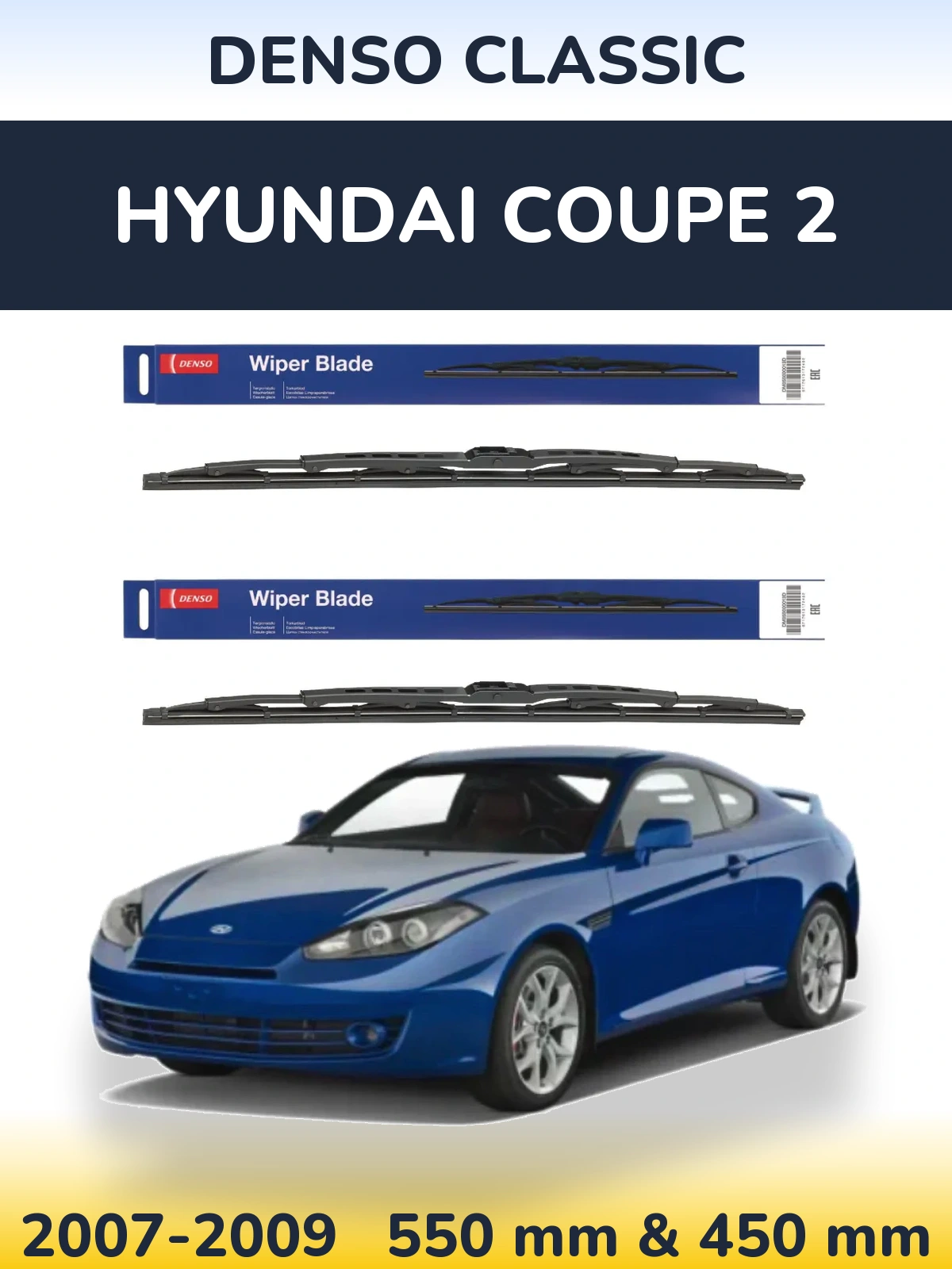 Sada předních stěračů Denso Classic 550 a 450 mm pro Hyundai Coupe 2 2007-2009