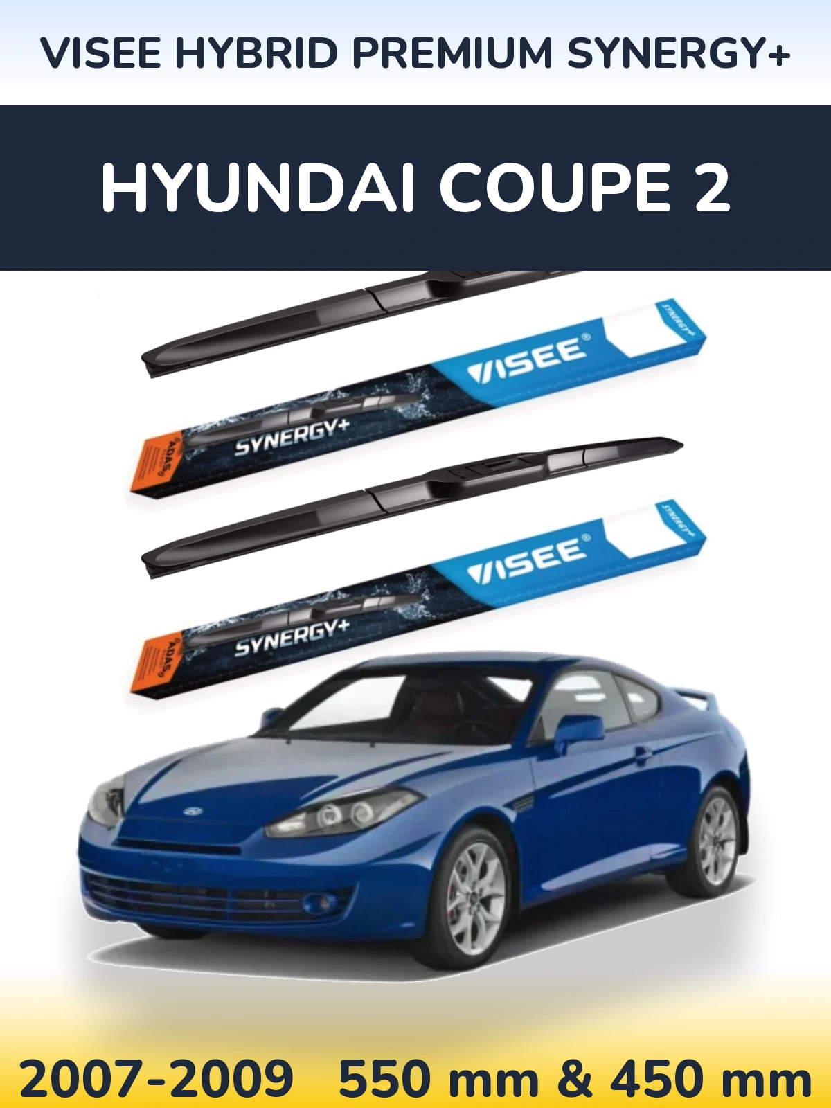Sada předních stěračů VISEE HYBRID PREMIUM SYNERGY+ 550 a 450 mm pro Hyundai Coupe 2 2007-2009