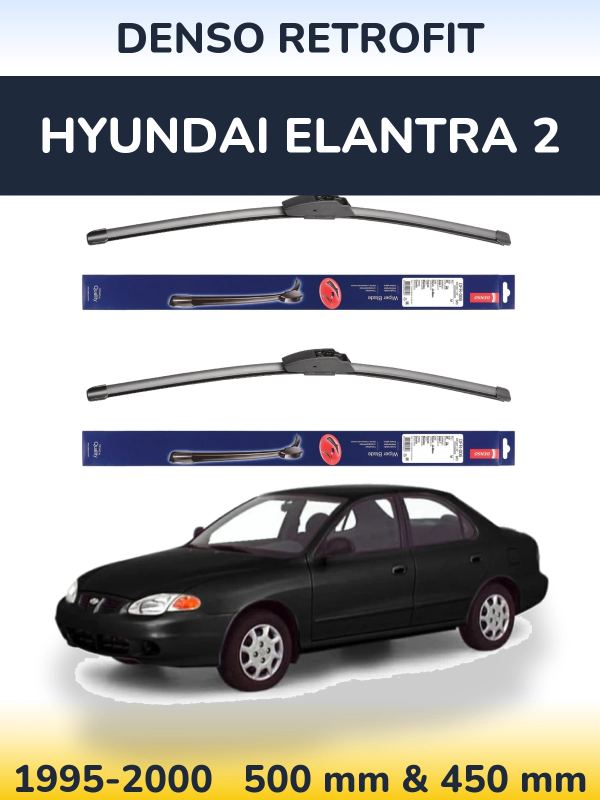 Комплект передніх щіток Denso Retrofit 500 & 450 мм для Hyundai Elantra 2 1995-2000