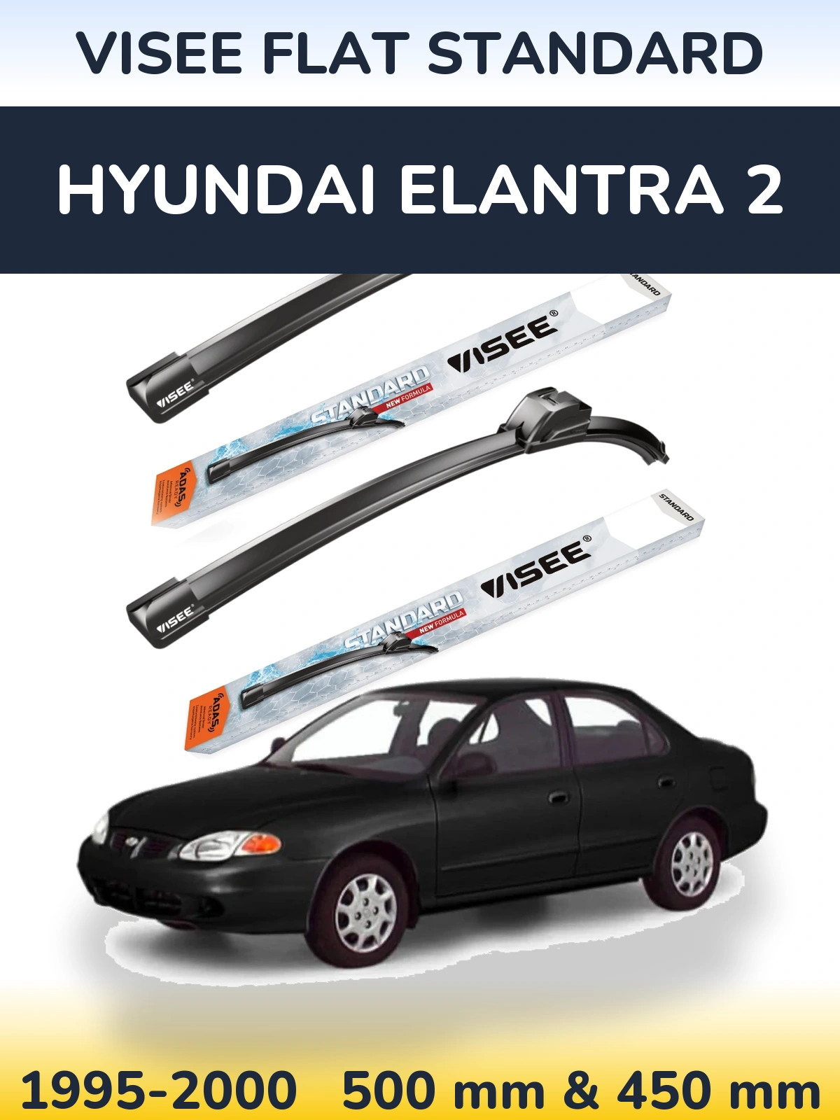 Комплект передніх щіток VISEE FLAT STANDARD 500 & 450 мм для Hyundai Elantra 2 1995-2000