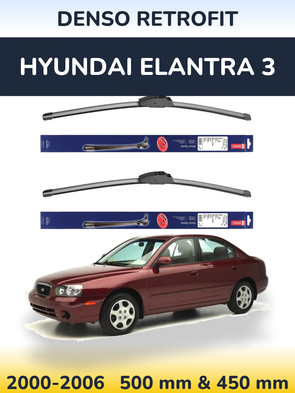 Комплект передніх щіток Denso Retrofit 500 & 450 мм для Hyundai Elantra 3 2000-2006