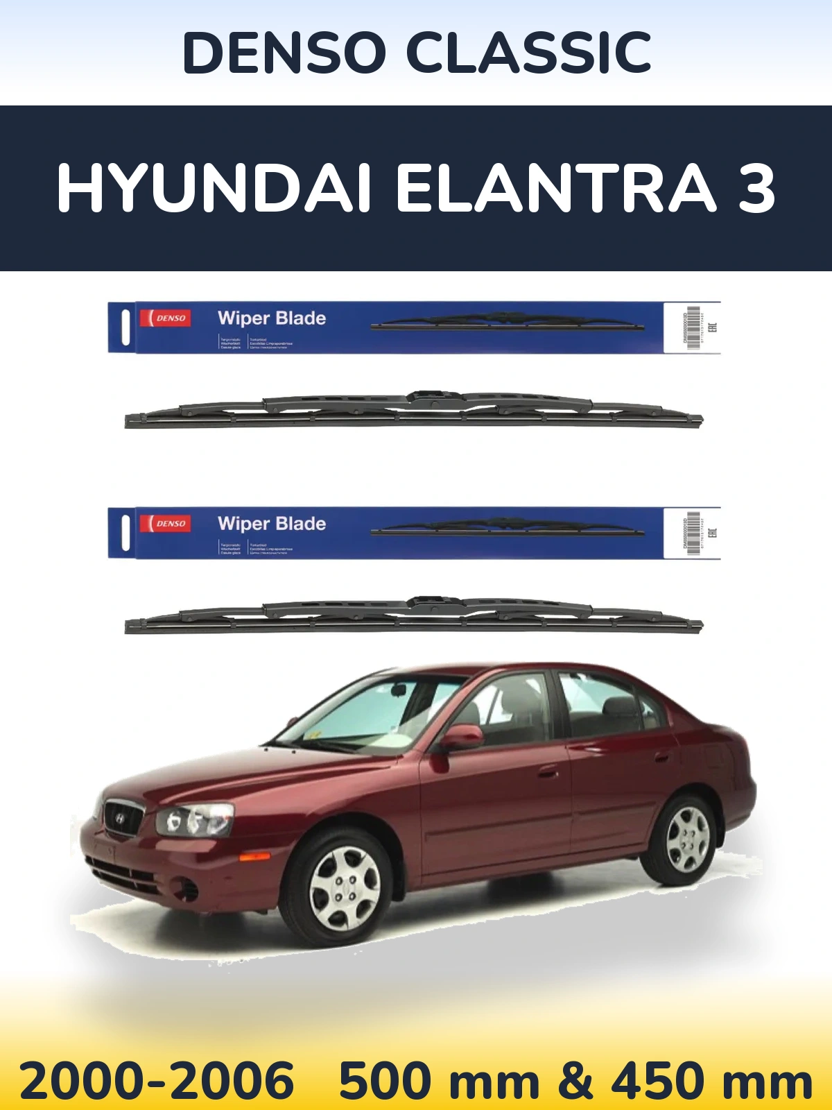 Sada předních stěračů Denso Classic 500 a 450 mm pro Hyundai Elantra 3 2000-2006