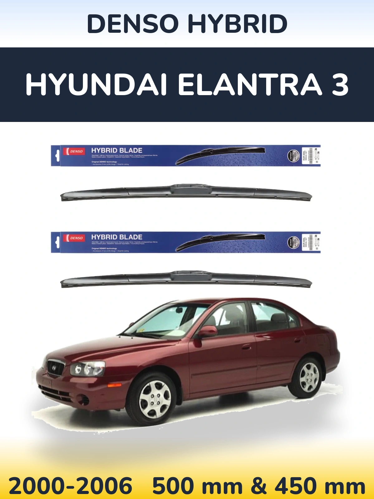 Sada předních stěračů Denso Hybrid 500 a 450 mm pro Hyundai Elantra 3 2000-2006