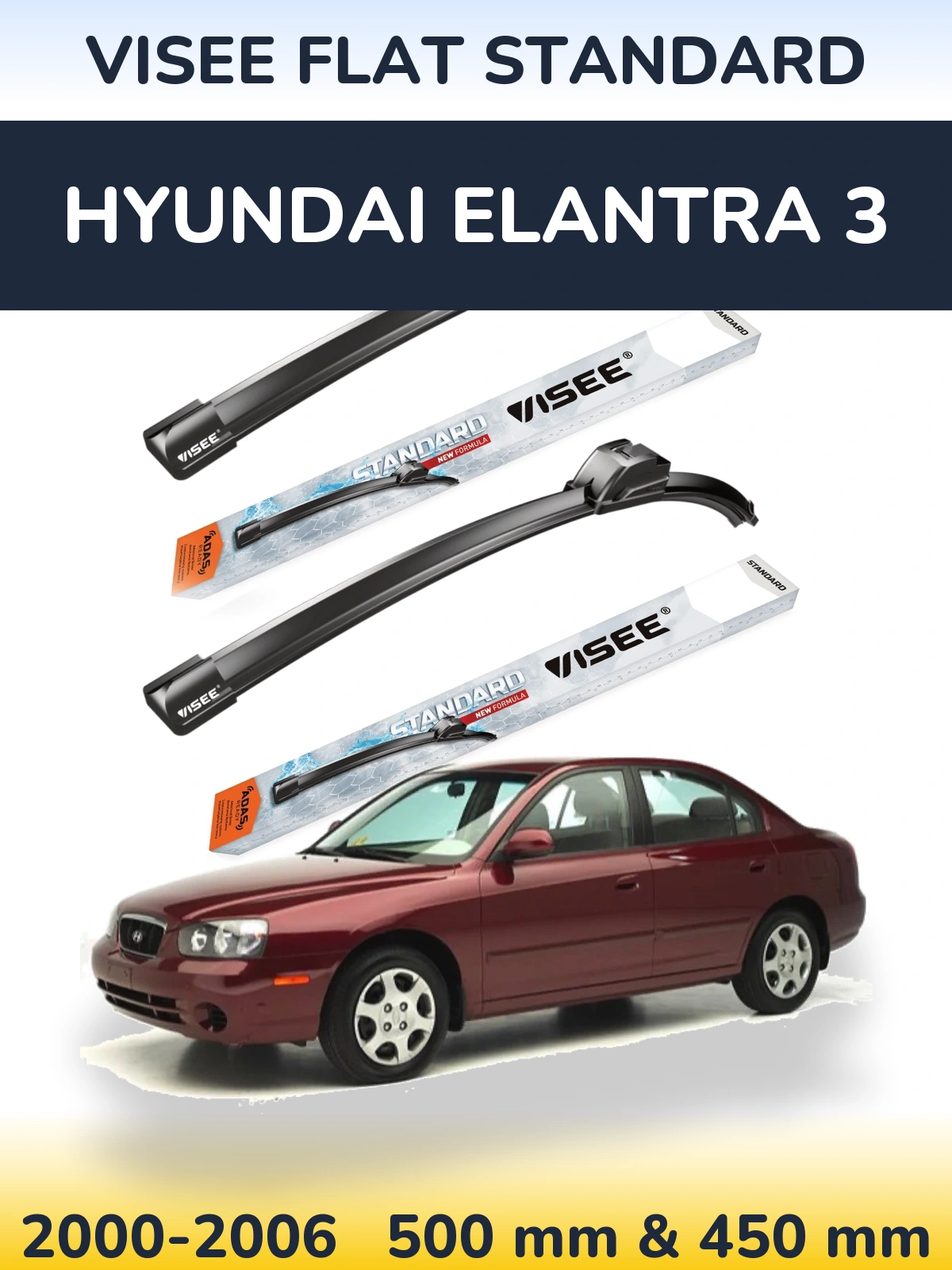 Sada předních stěračů VISEE FLAT STANDARD 500 a 450 mm pro Hyundai Elantra 3 2000-2006