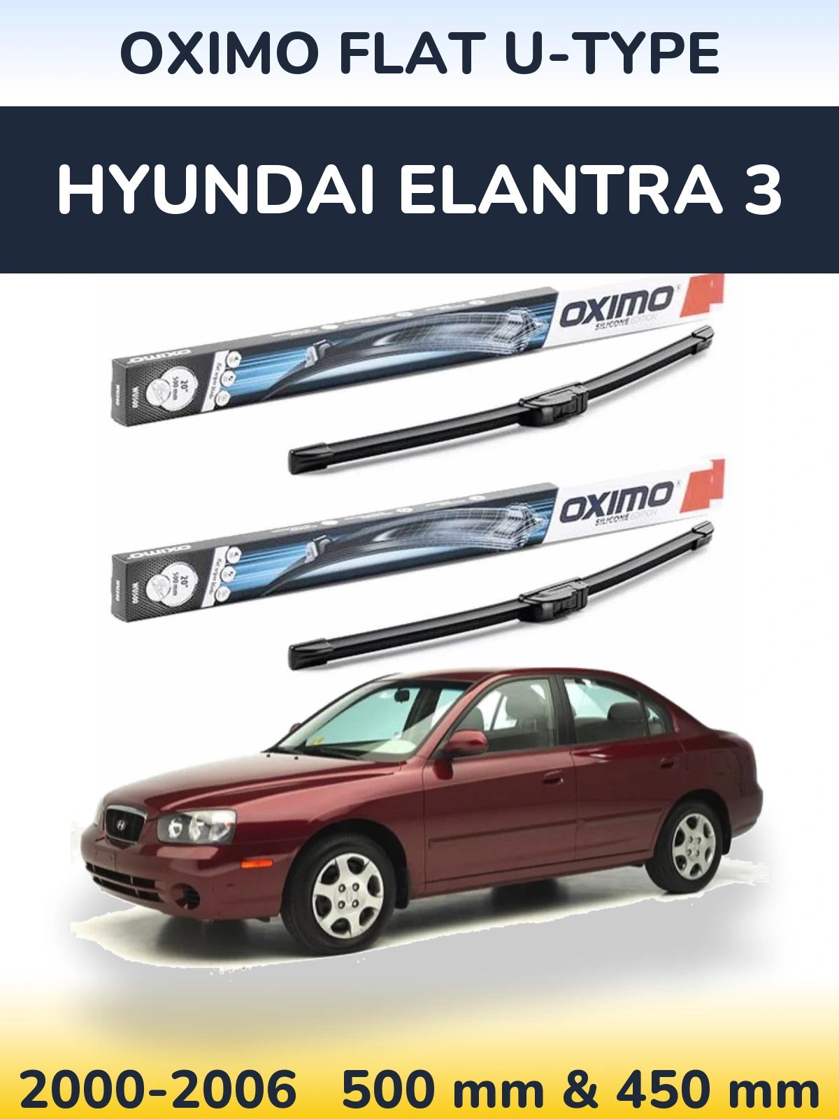 Sada předních stěračů Oximo Flat U-type 500 a 450 mm pro Hyundai Elantra 3 2000-2006