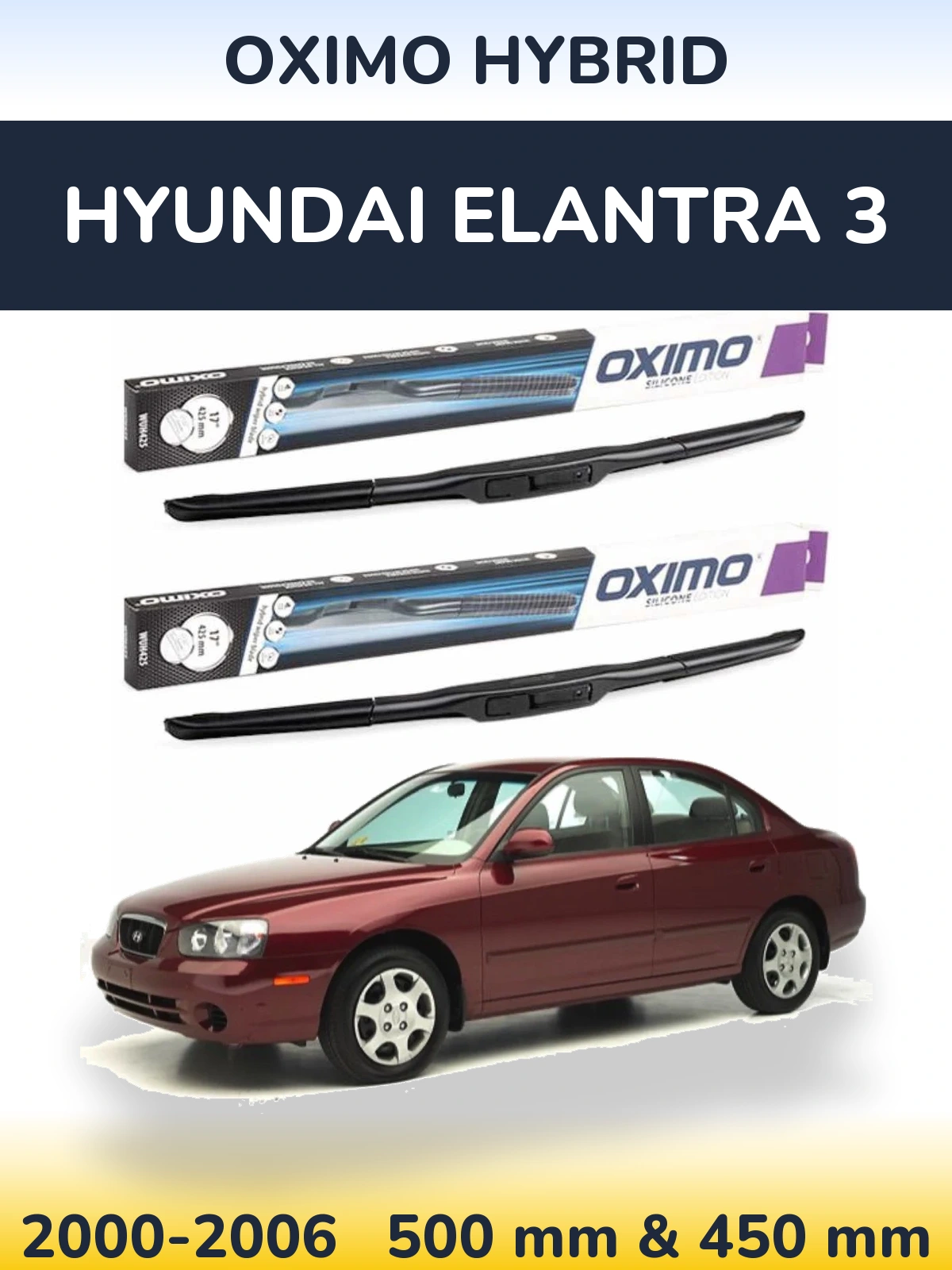 Sada předních stěračů Oximo Hybrid 500 a 450 mm pro Hyundai Elantra 3 2000-2006