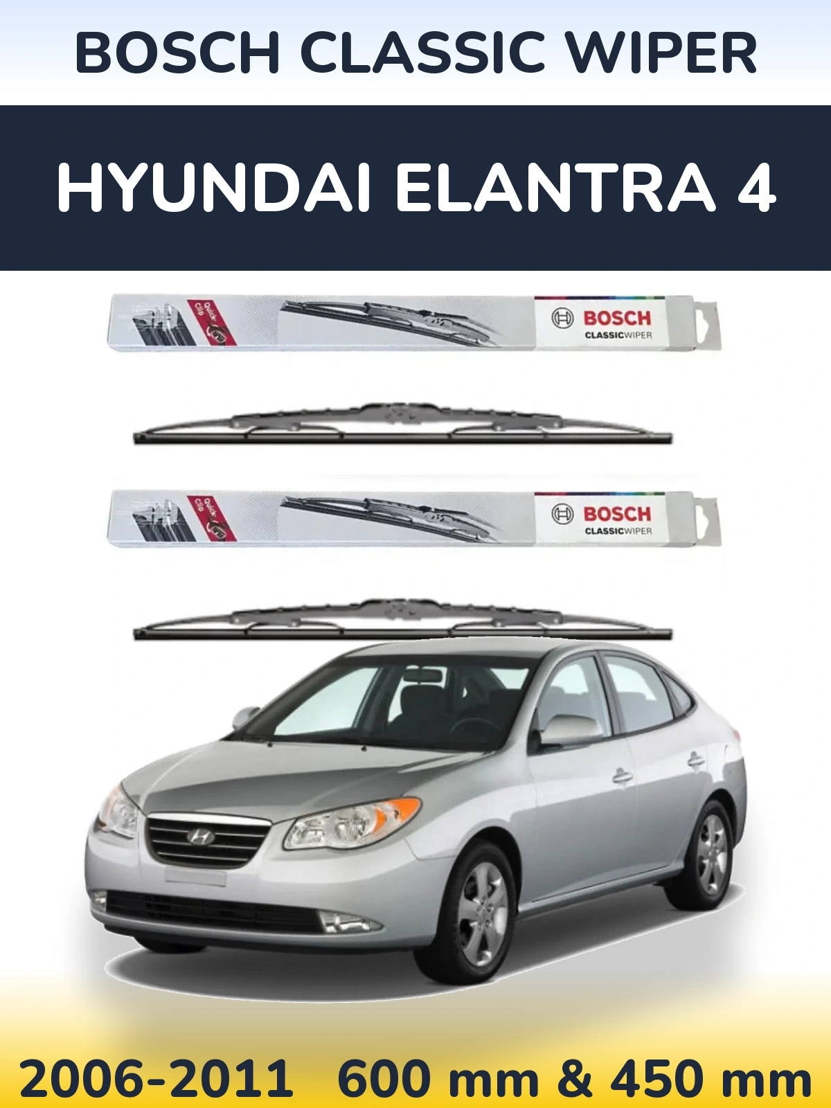 Sada předních stěračů BOSCH Classic Wiper 600 a 450 mm pro Hyundai Elantra 4 2006-2011
