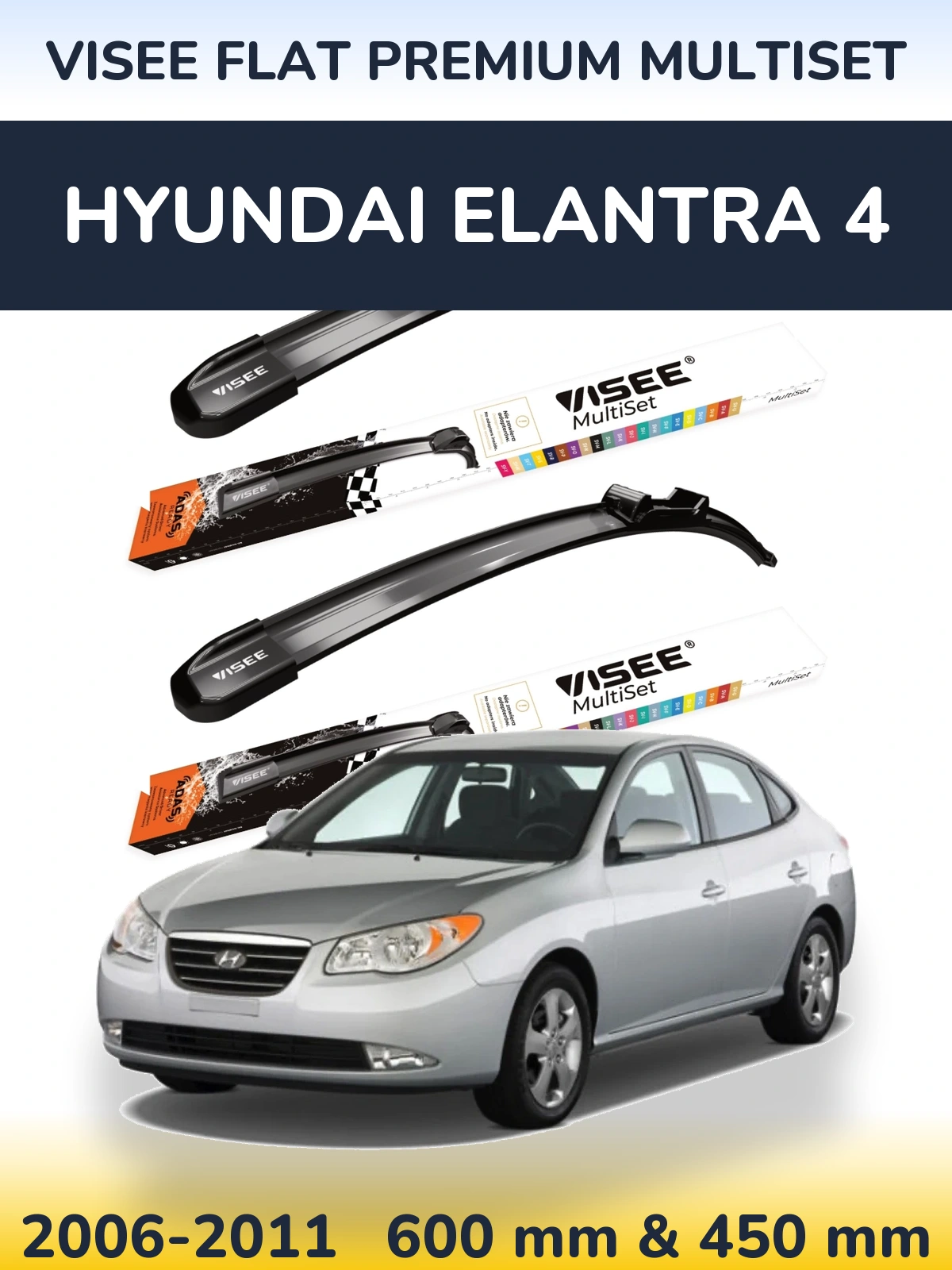 Sada předních stěračů VISEE FLAT PREMIUM MultiSet 600 a 450 mm pro Hyundai Elantra 4 2006-2011