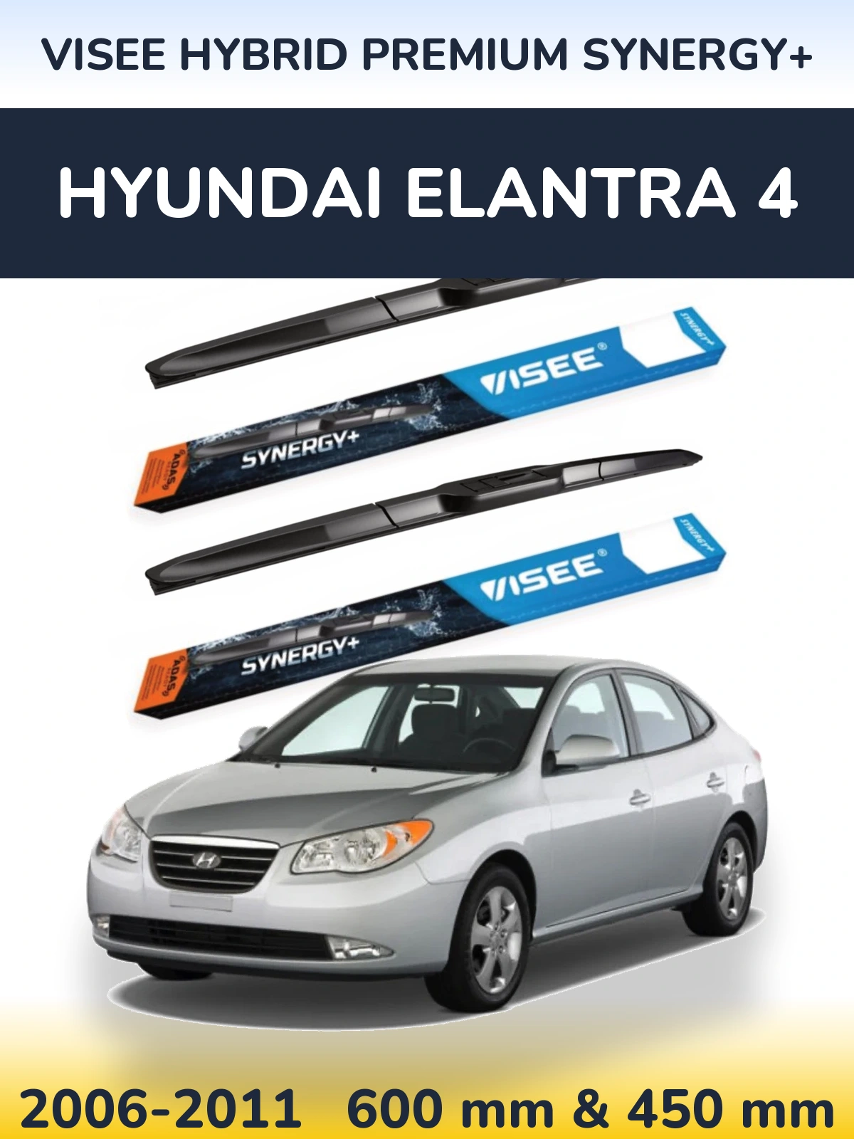Sada předních stěračů VISEE HYBRID PREMIUM SYNERGY+ 600 a 450 mm pro Hyundai Elantra 4 2006-2011