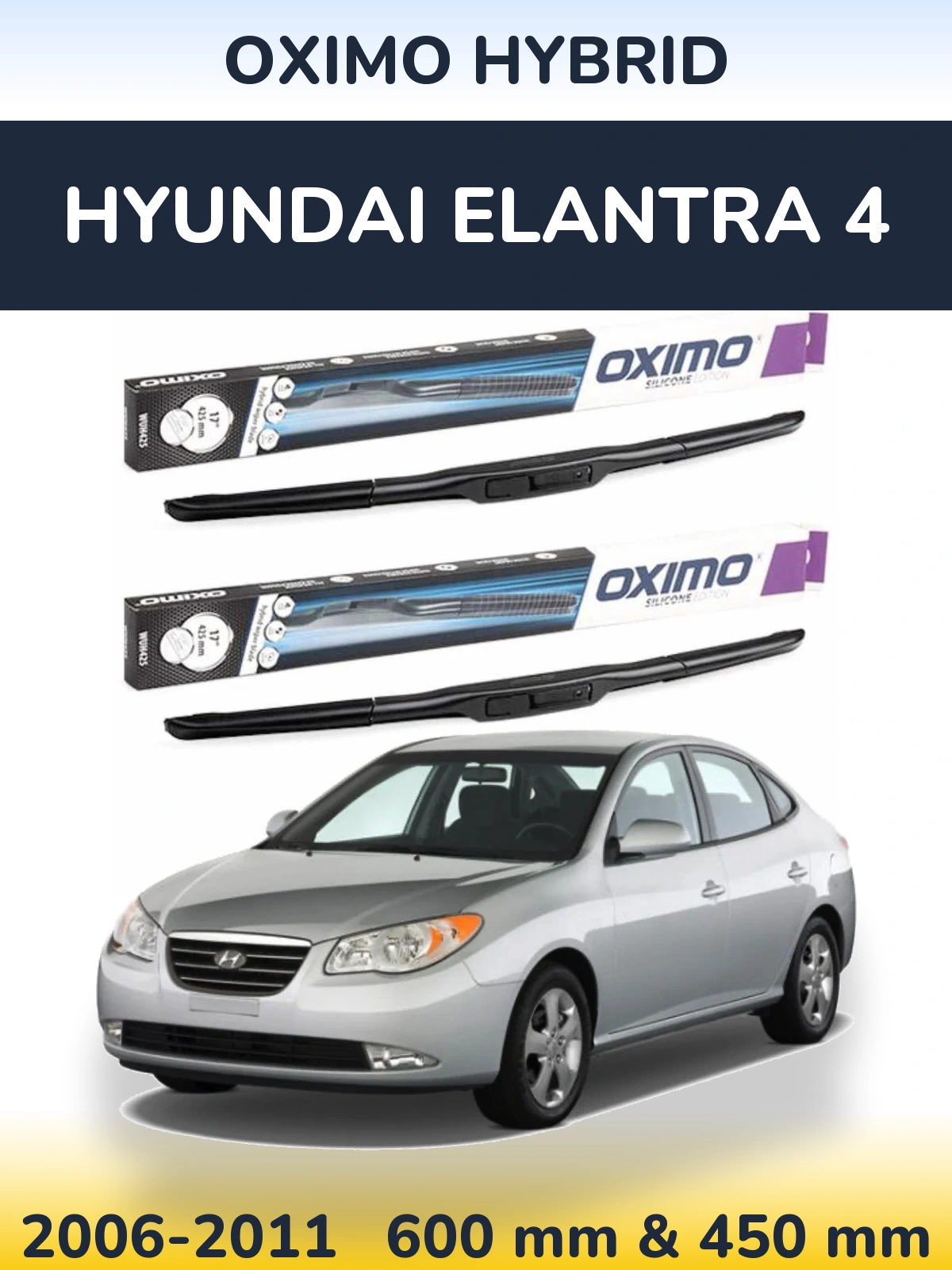 Sada předních stěračů Oximo Hybrid 600 a 450 mm pro Hyundai Elantra 4 2006-2011